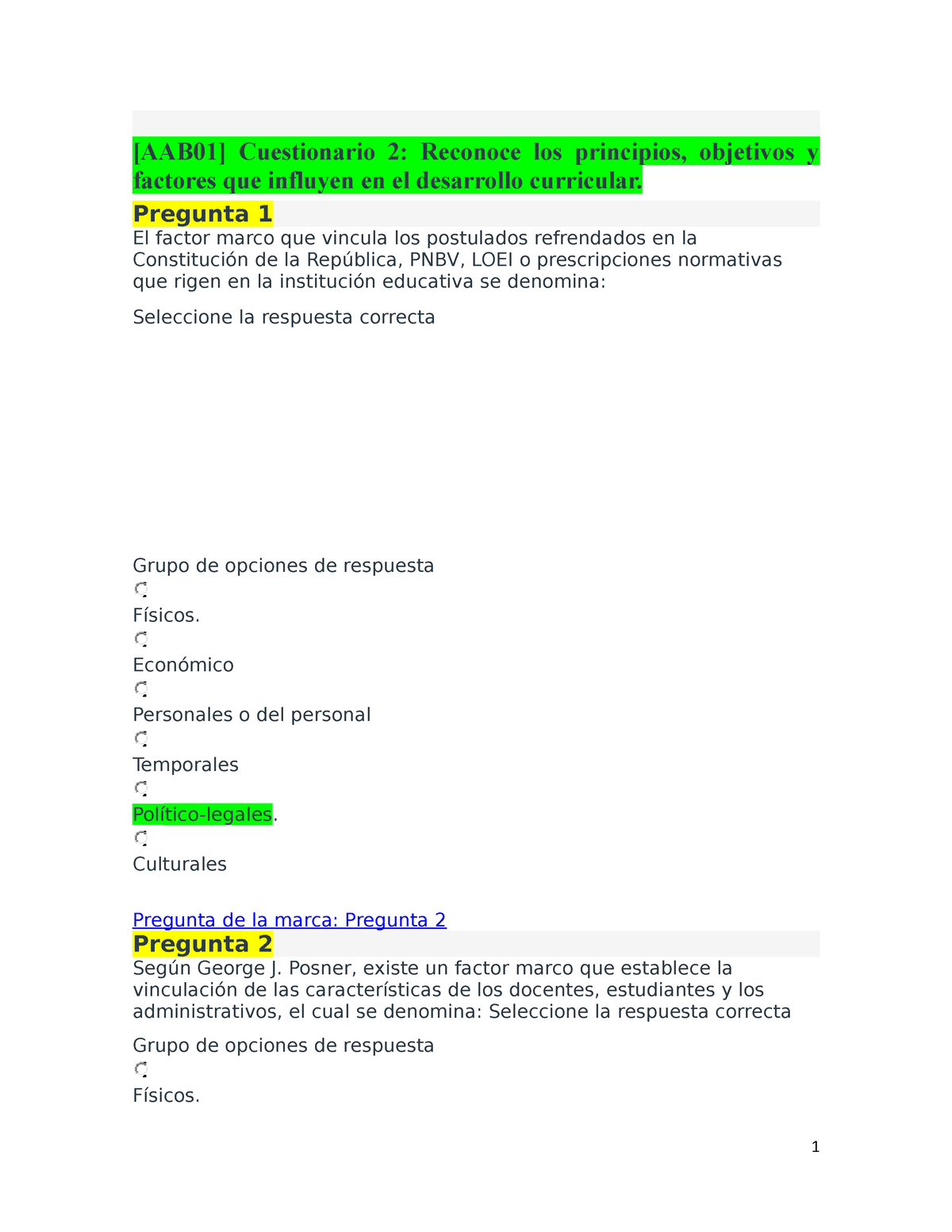 Cuestionario Teorias Y Modelos Curriculares Aab01 Cuestionario 2 Reconoce Los Principios 7871