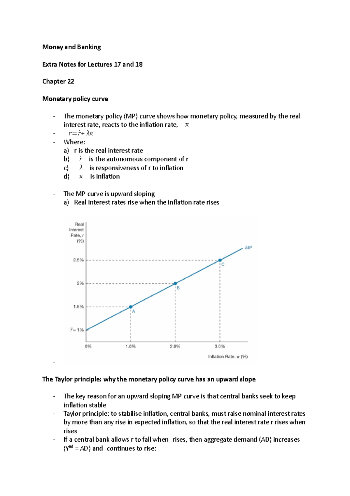 Extra Notes for Lecture 17 & 18 Money and Banking Extra Notes for
