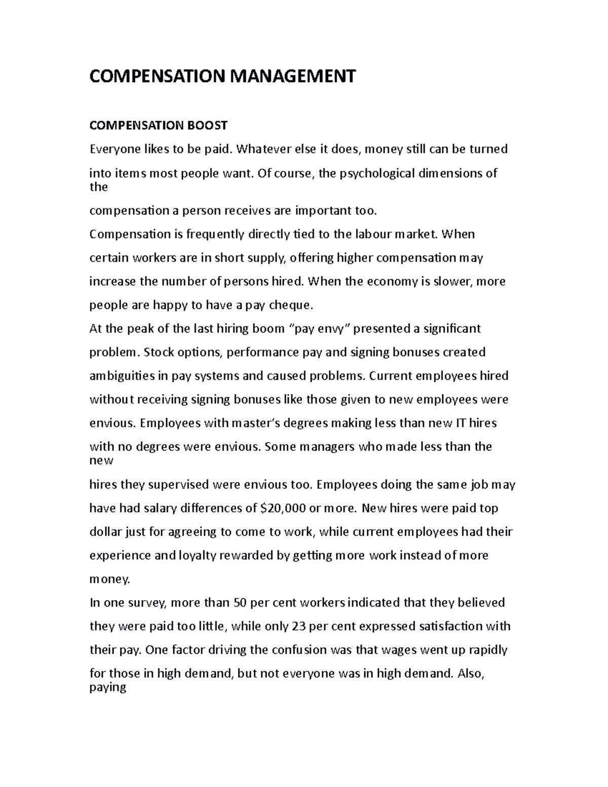 Compensation Management notes - COMPENSATION MANAGEMENT COMPENSATION ...