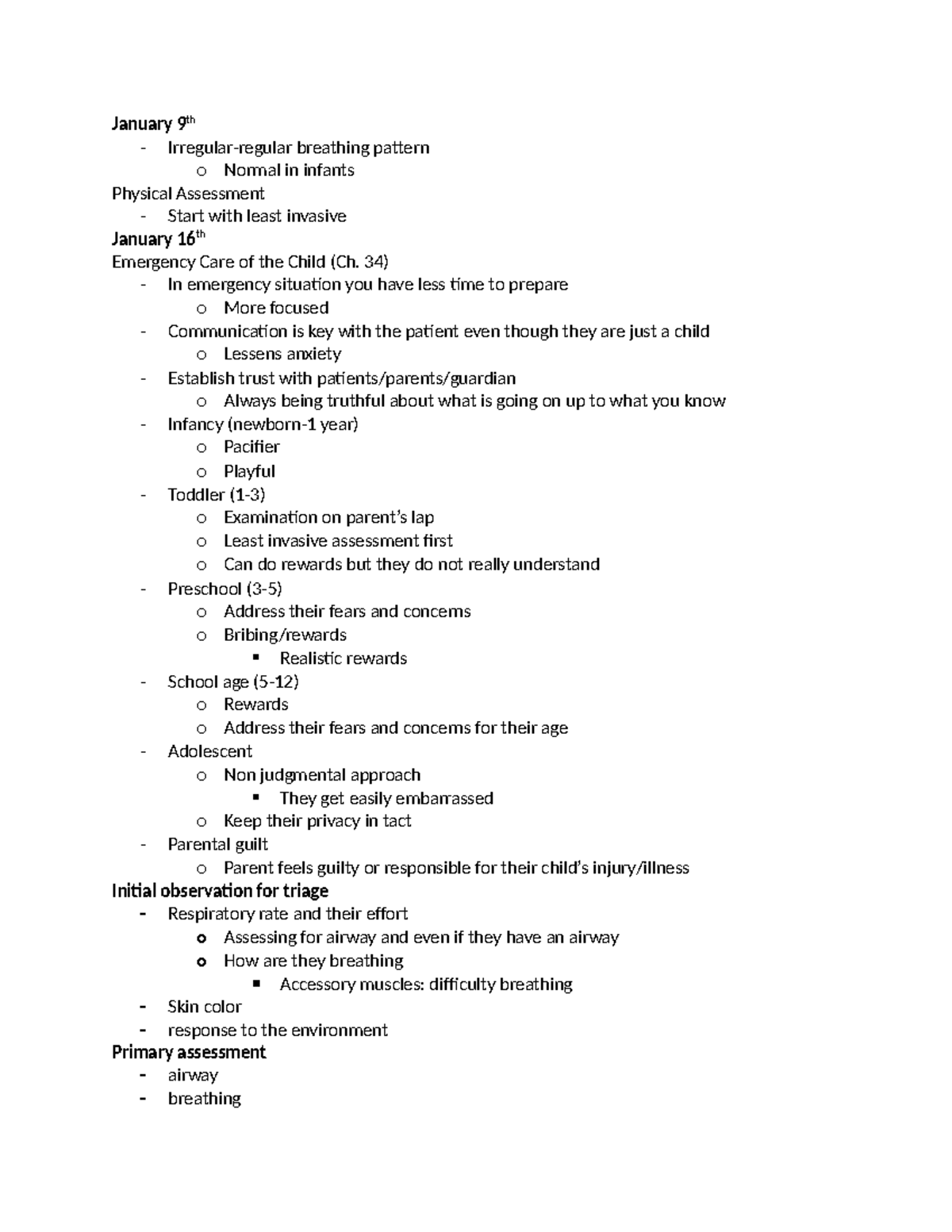 Class notes - January 9th - Irregular-regular breathing pattern o ...