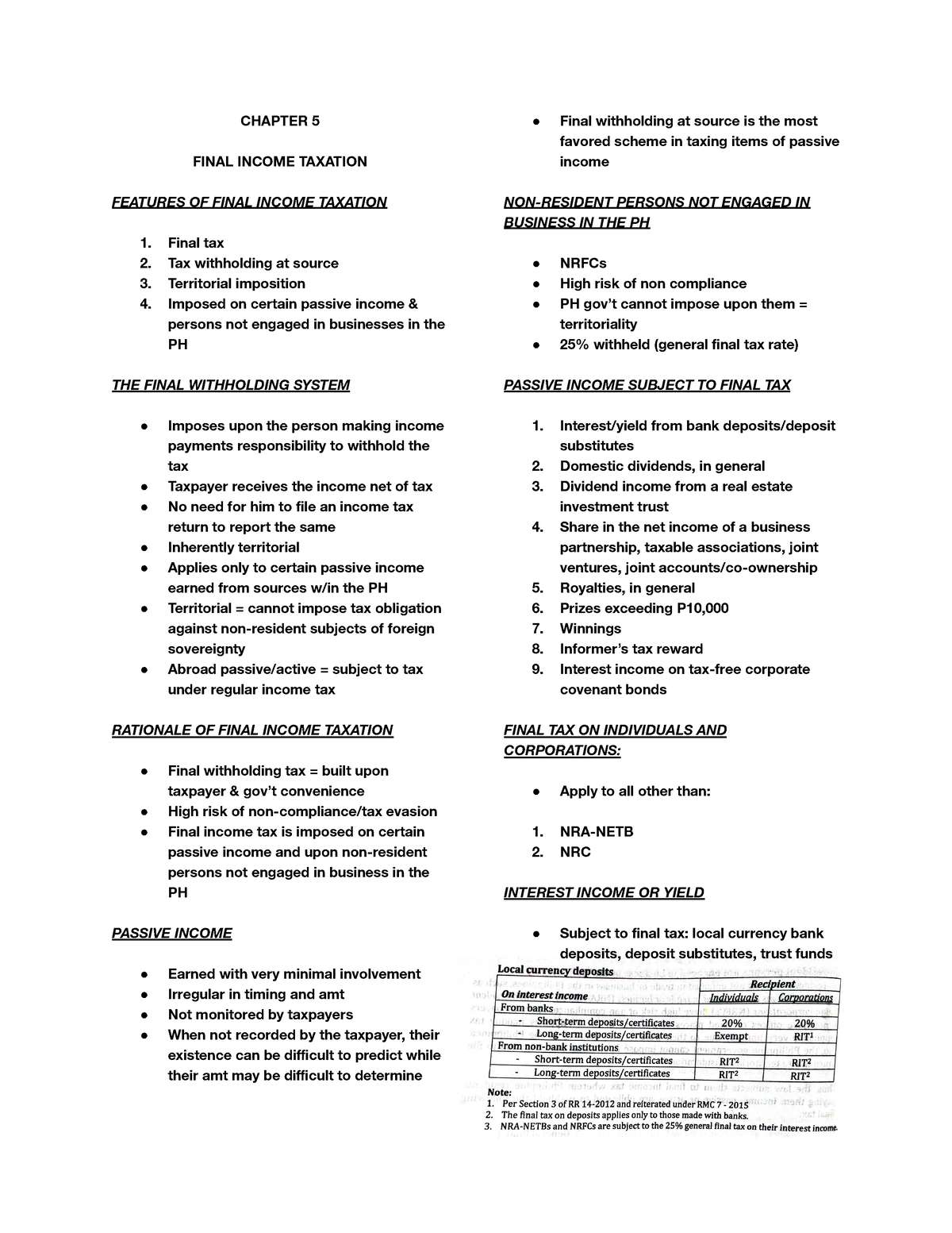 Chapter-5-TAX - Notes On Chapter 5 - CHAPTER 5 FINAL INCOME TAXATION ...