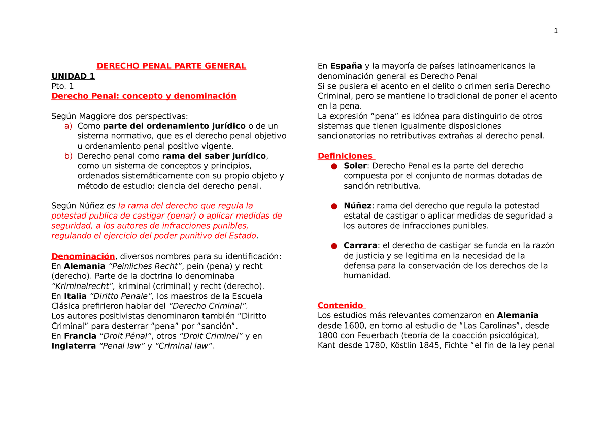 Unidad 1 Penal - DERECHO PENAL PARTE GENERAL UNIDAD 1 Pto. 1 Derecho ...