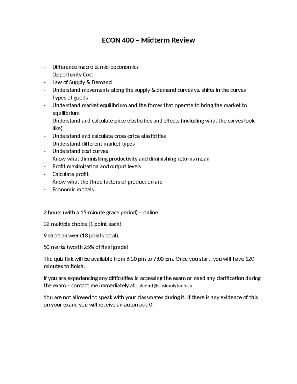 ECON - MT review Winter 2024 - ECON 400 – Midterm Review - Difference ...