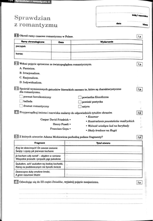 Romantyzm Sprawdzian Gimnazjum Nowa Era Odpowiedzi