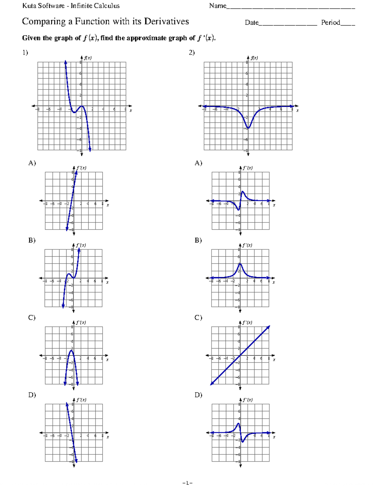 04 - Comparing Function and Derivs - Kuta Software - Infinite Calculus ...