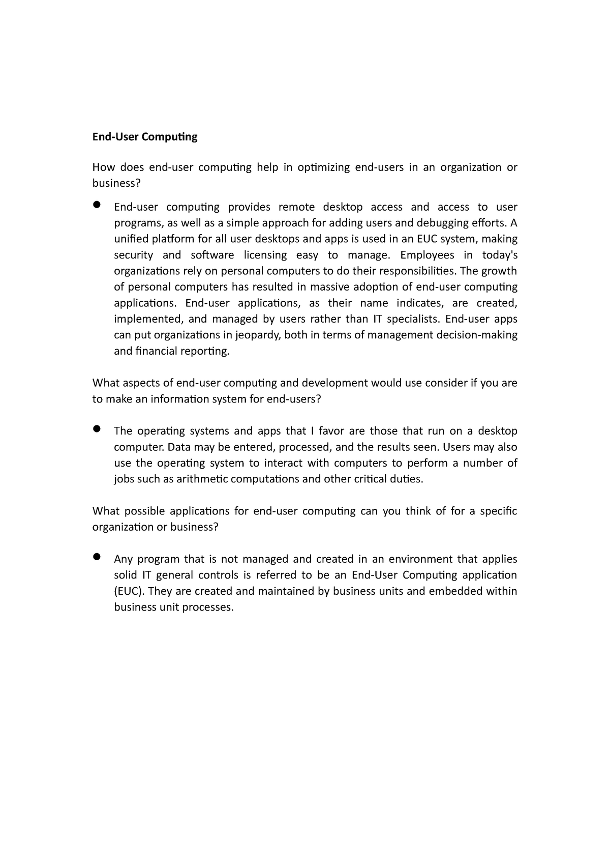 05 e LMS Activity 1 - study - End-User Computing How does end-user ...