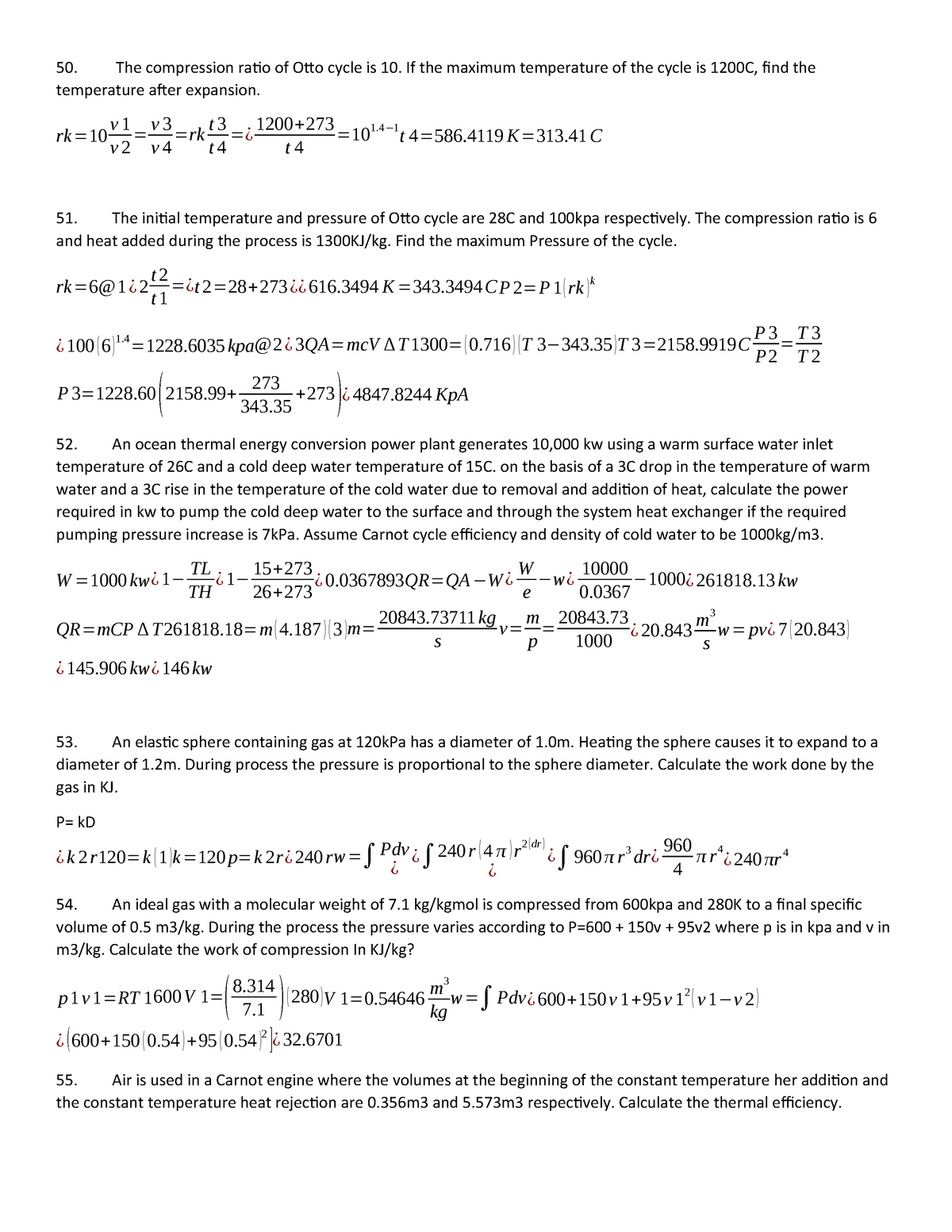 Ideal gas thermo - The compression ra琀椀o of O琀琀o cycle is 10. If the ...