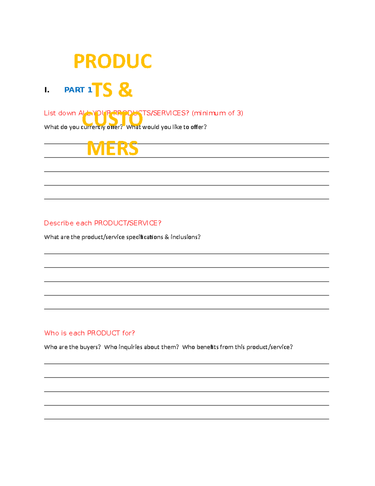 Products & Customers-Creative Path- Group Activity - I. PART 1 List ...