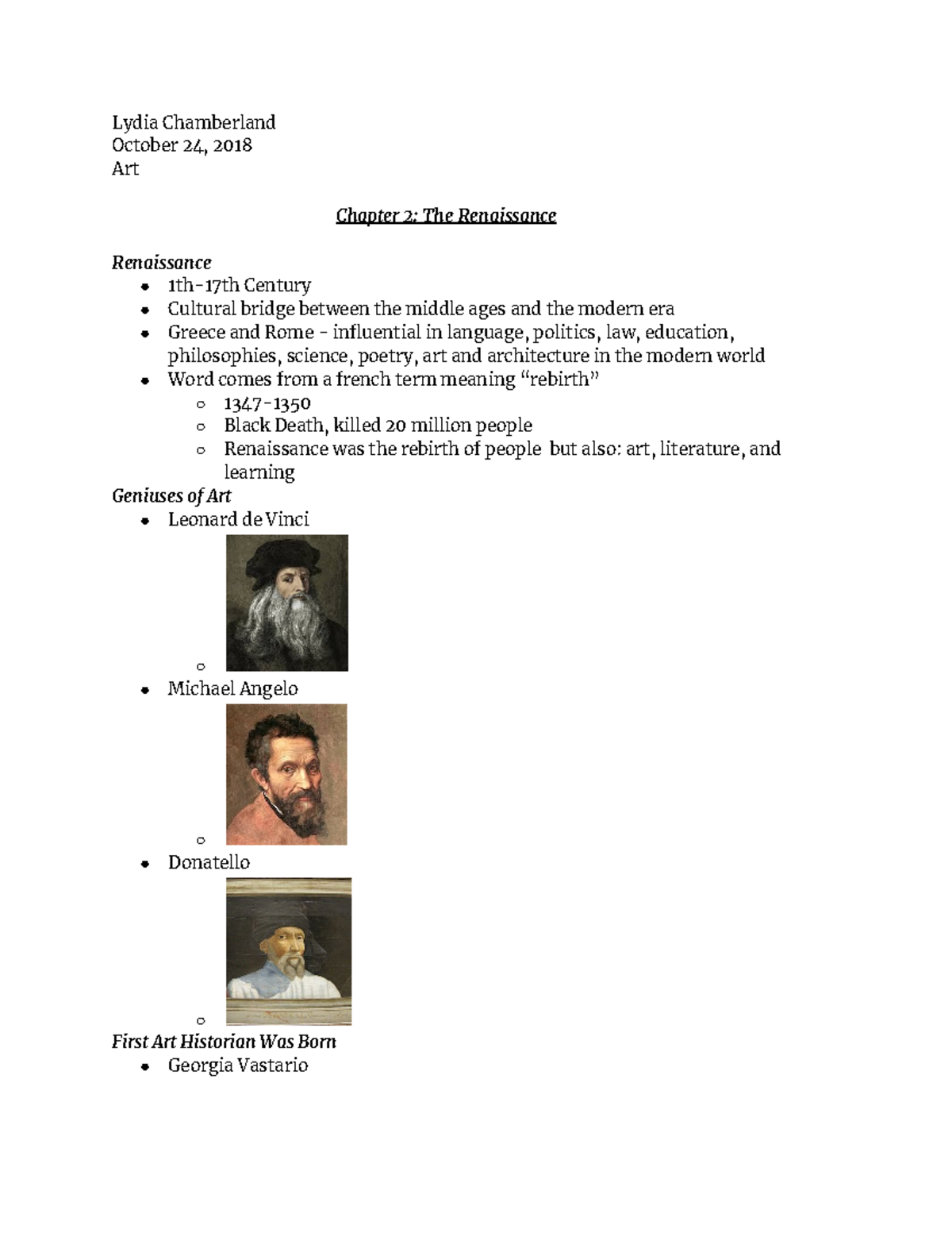 Chapter 2 Renaissance - 2nd Semester - Lydia Chamberland October 24 ...