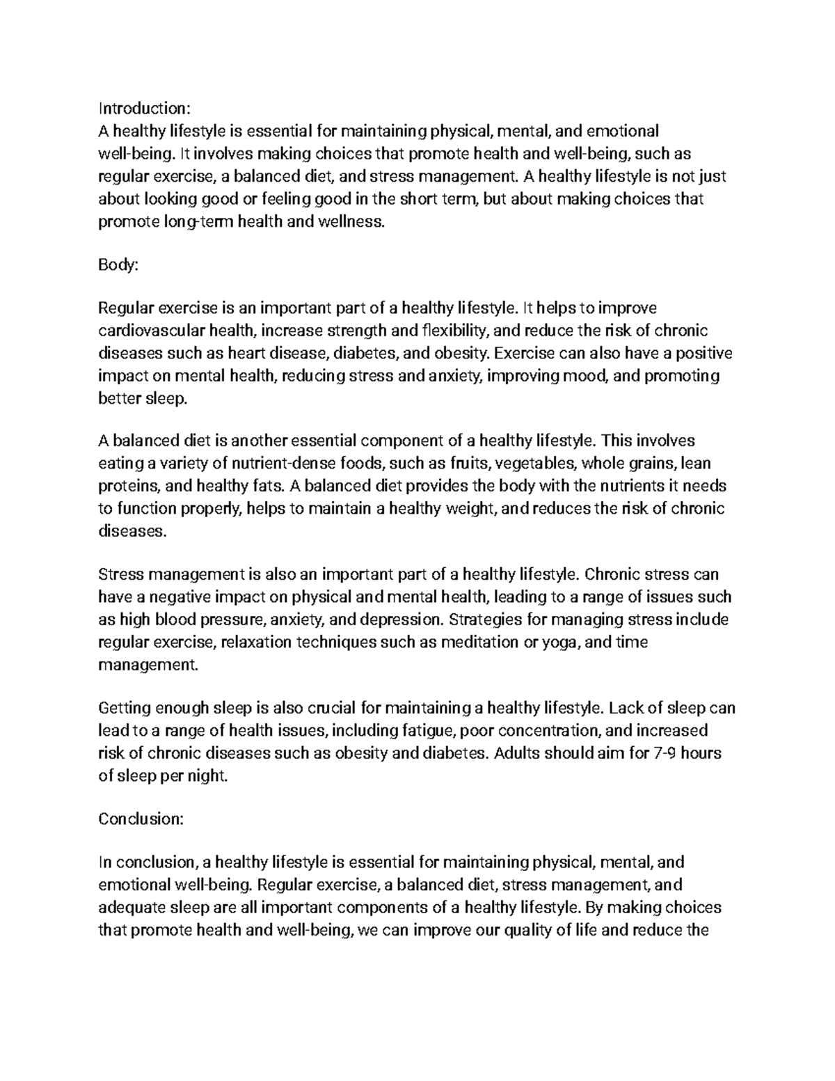 healthy lifestyle essay form 3