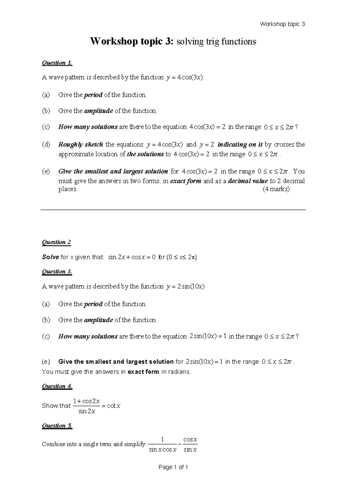 Foundations of calculus topic 3 solving trig functions workshop topic
