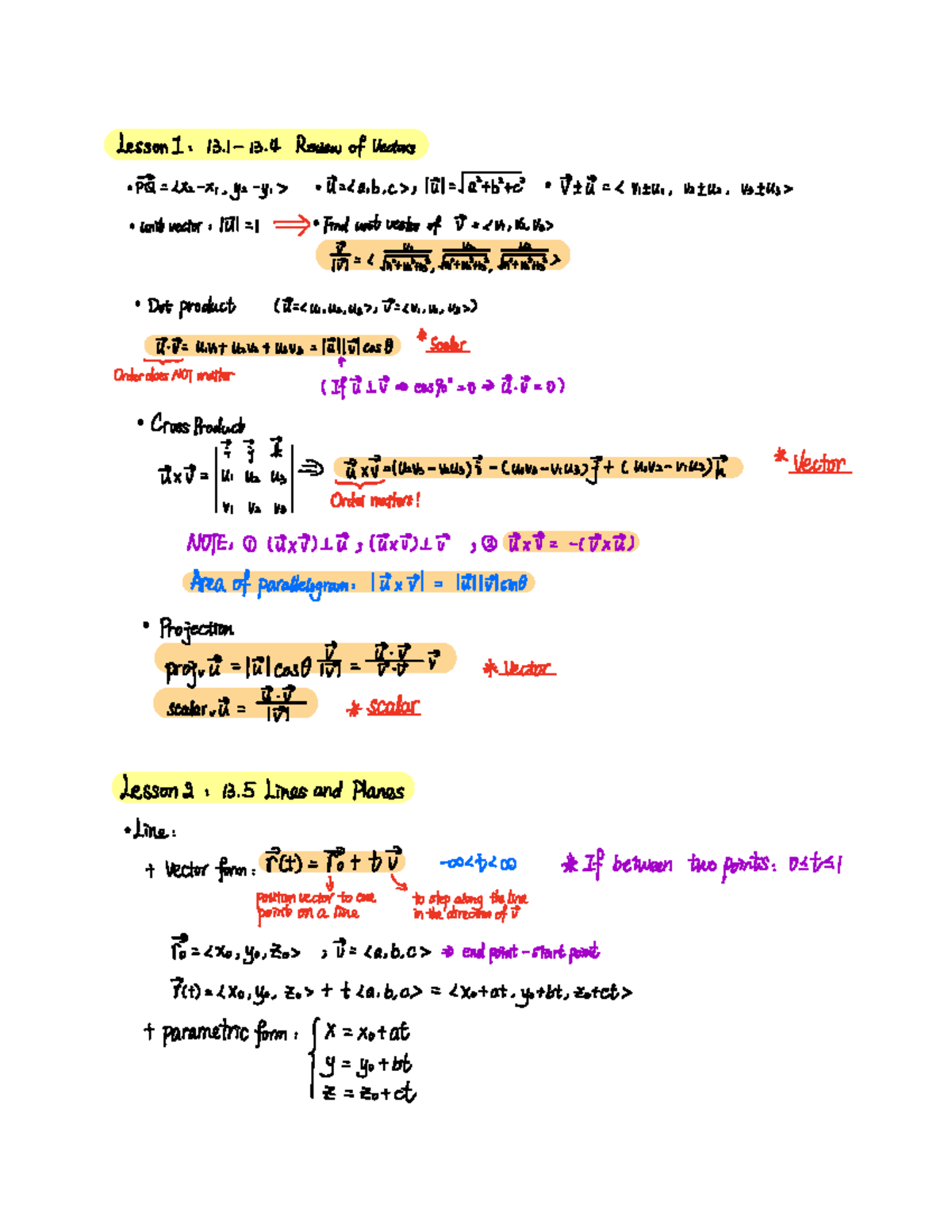 Ma 261 final exam reivew Lesson 1 Review of Vectors PQ LX2 VIUU