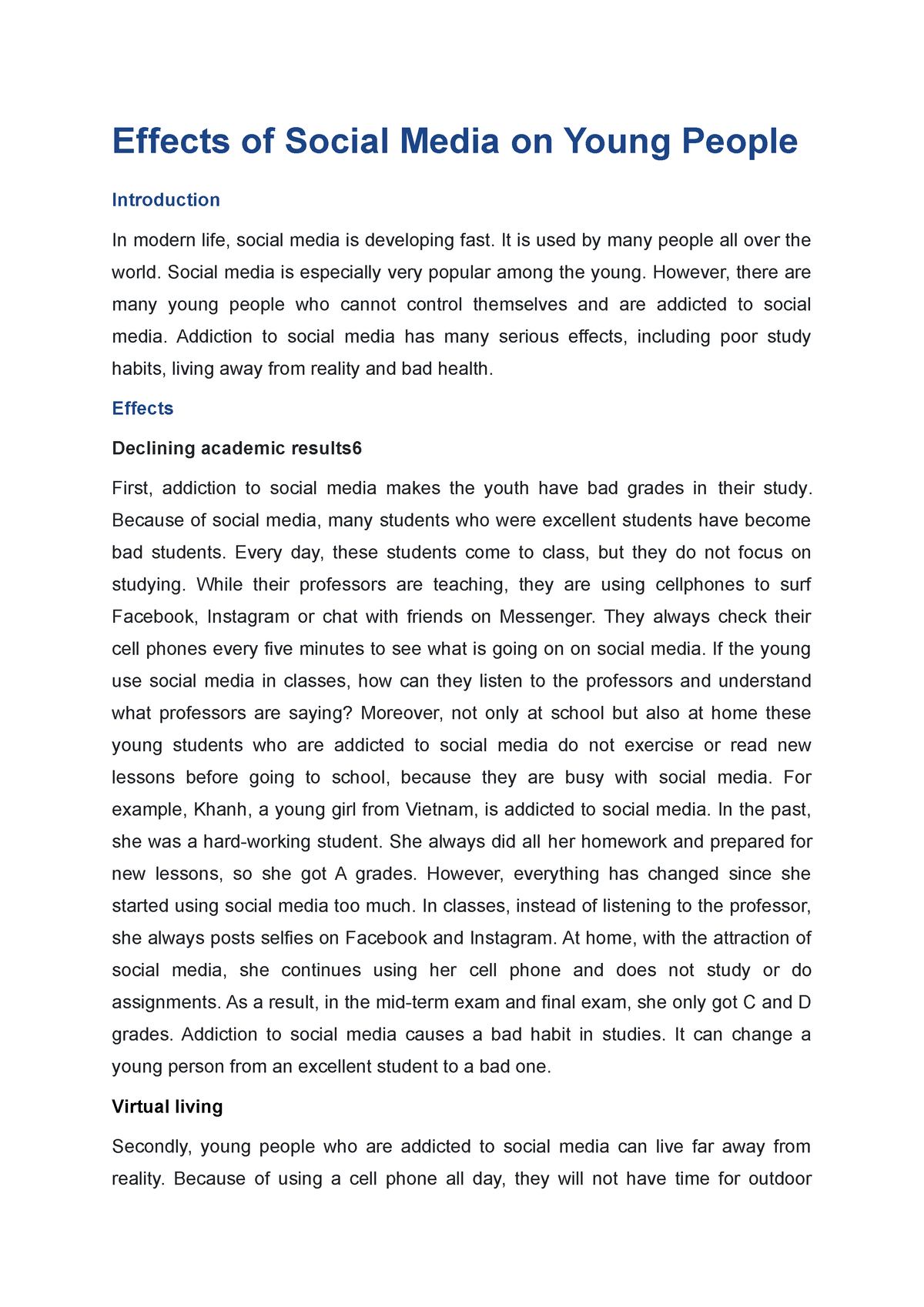 effects of social media on young adults essay