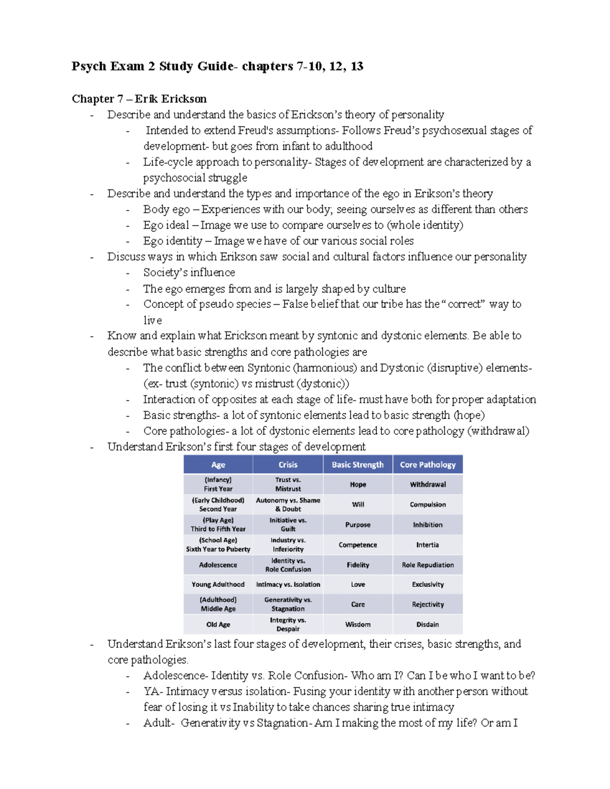 Psych Exam 2 Study Guide - Psych Exam 2 Study Guide- chapters 7-10, 12 ...