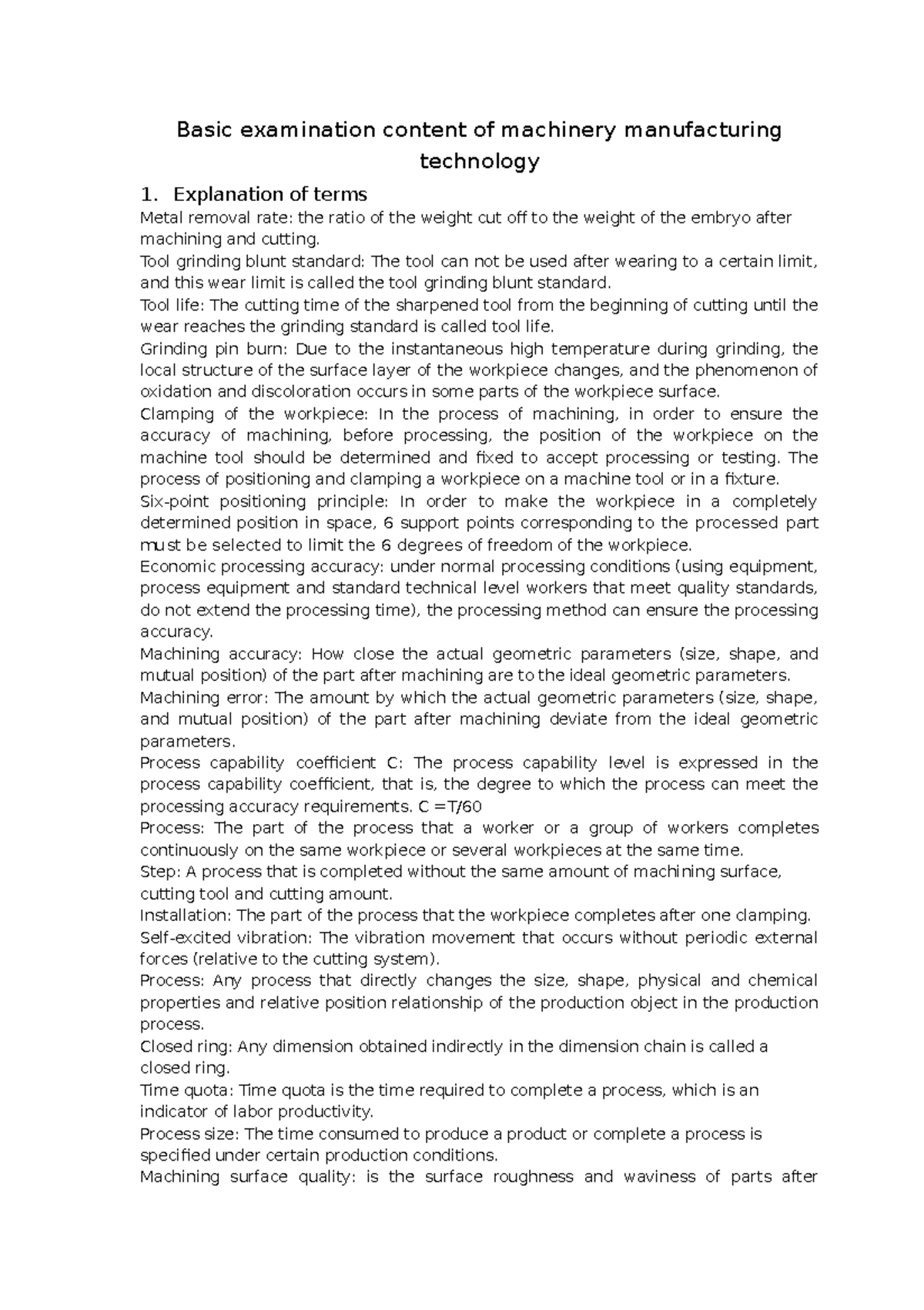 Basic examination content of machinery manufacturing technology ...