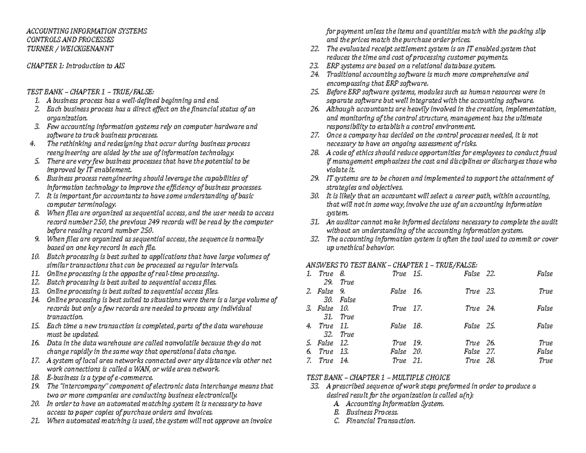 Ch01 Ais Accounting Information Systems Controls And Processes