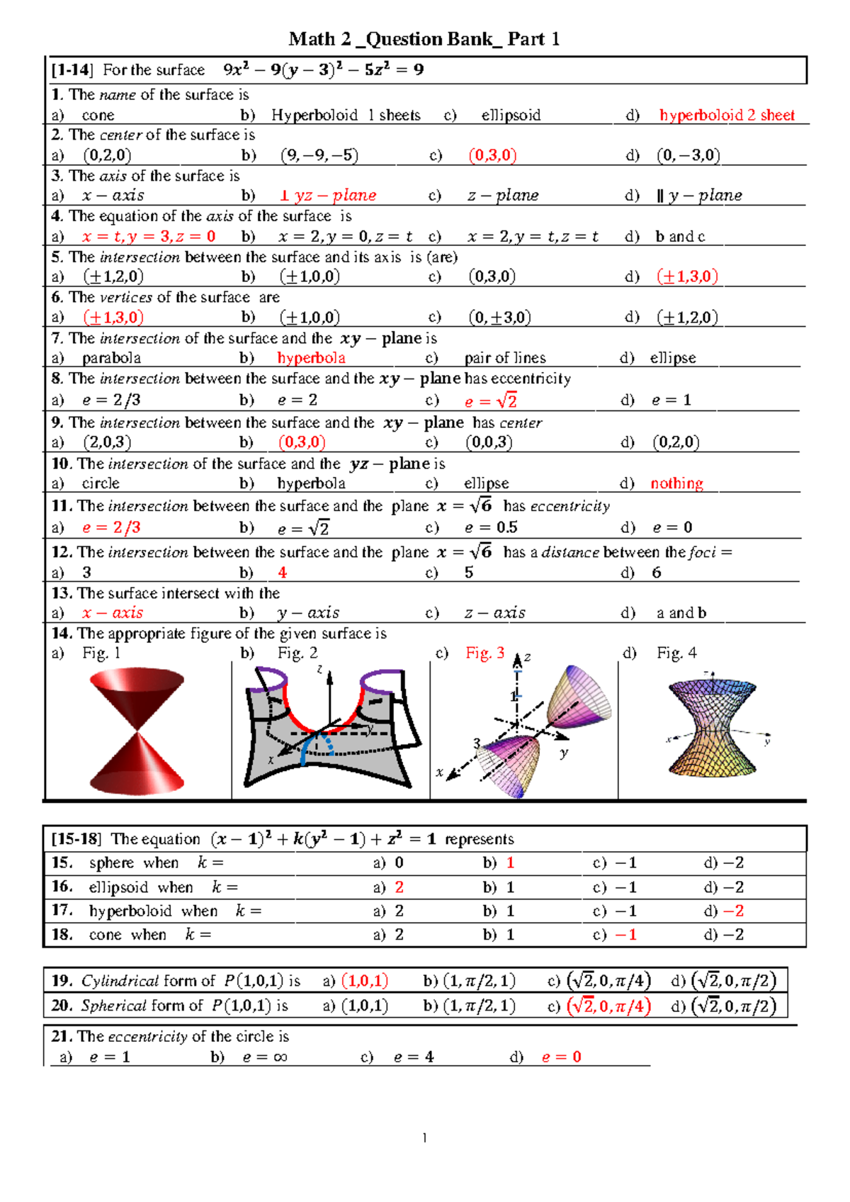 Math 2 Question Bank Part 1 - Math 2 Question Bank Part 1 [ 1 - 14 ...