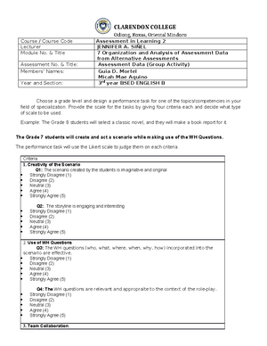6 Worksheet 023514 - Assessment in Learning 2 activity - Course ...