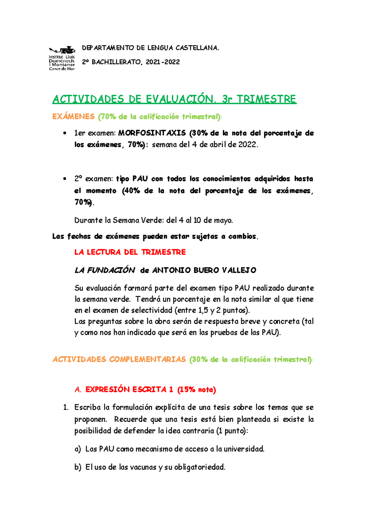 Evaluación 3er Trimestre - DEPARTAMENTO DE LENGUA CASTELLANA. 2º ...