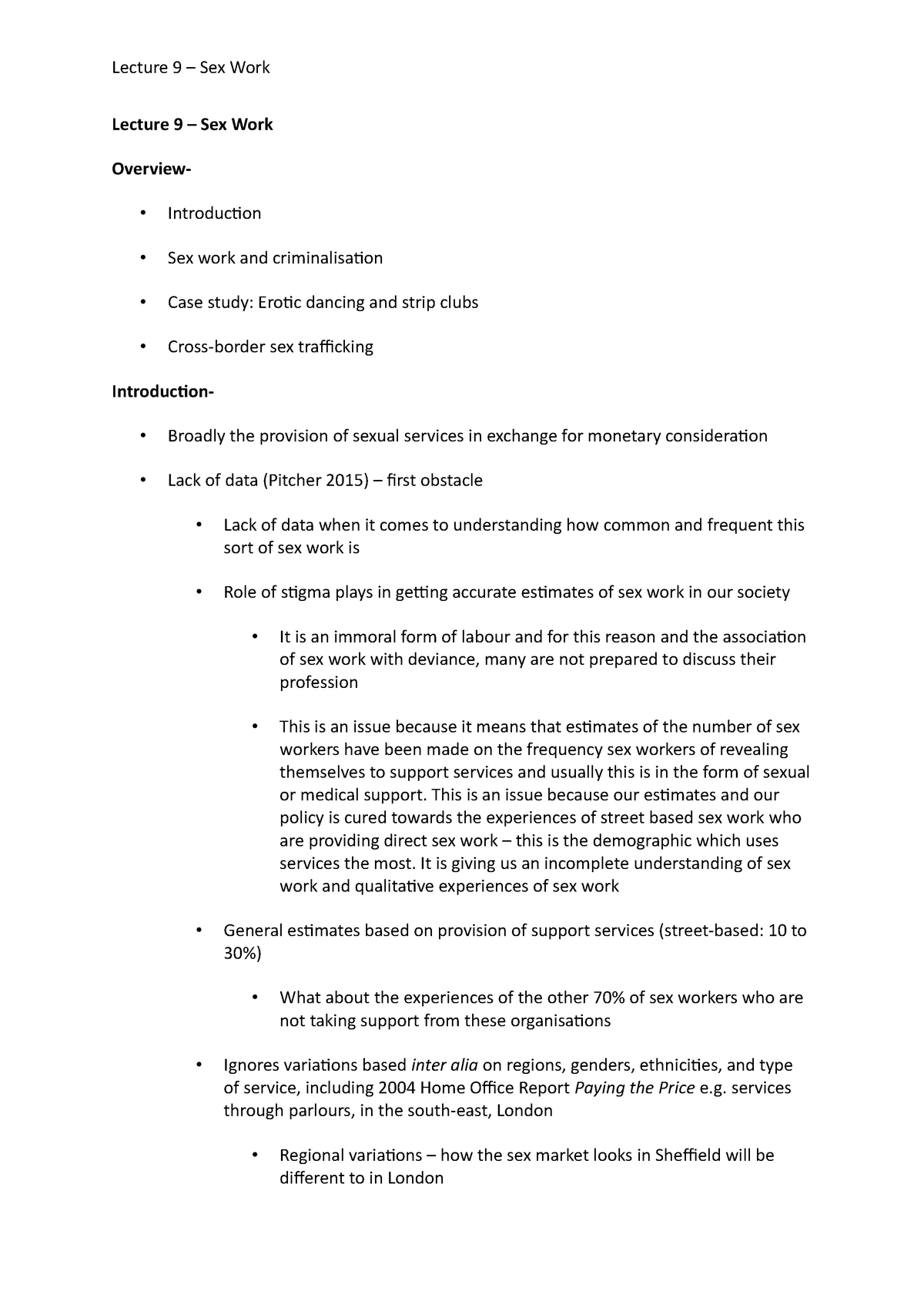 Lecture 9 Sex Work Lecture 9 Sex Work Overview Introduction Sex Work And Criminalisation