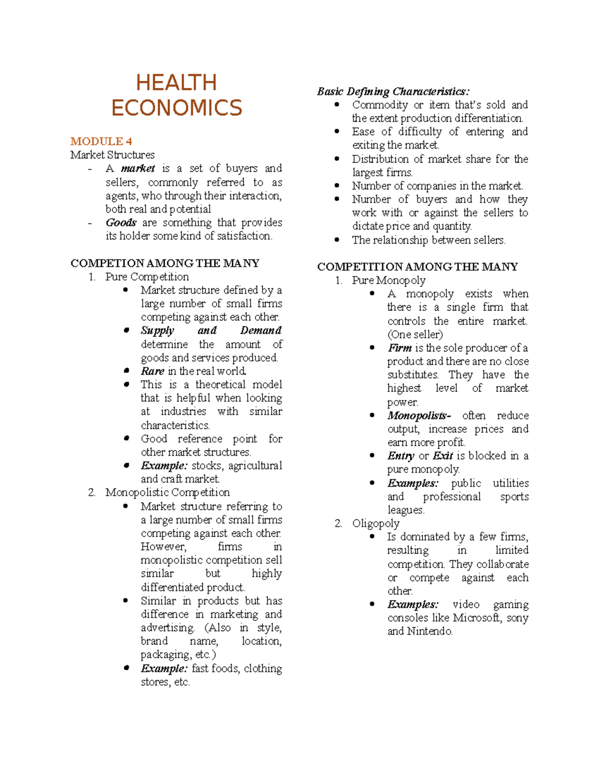 Health Economics - HEALTH ECONOMICS MODULE 4 Market Structures - A ...