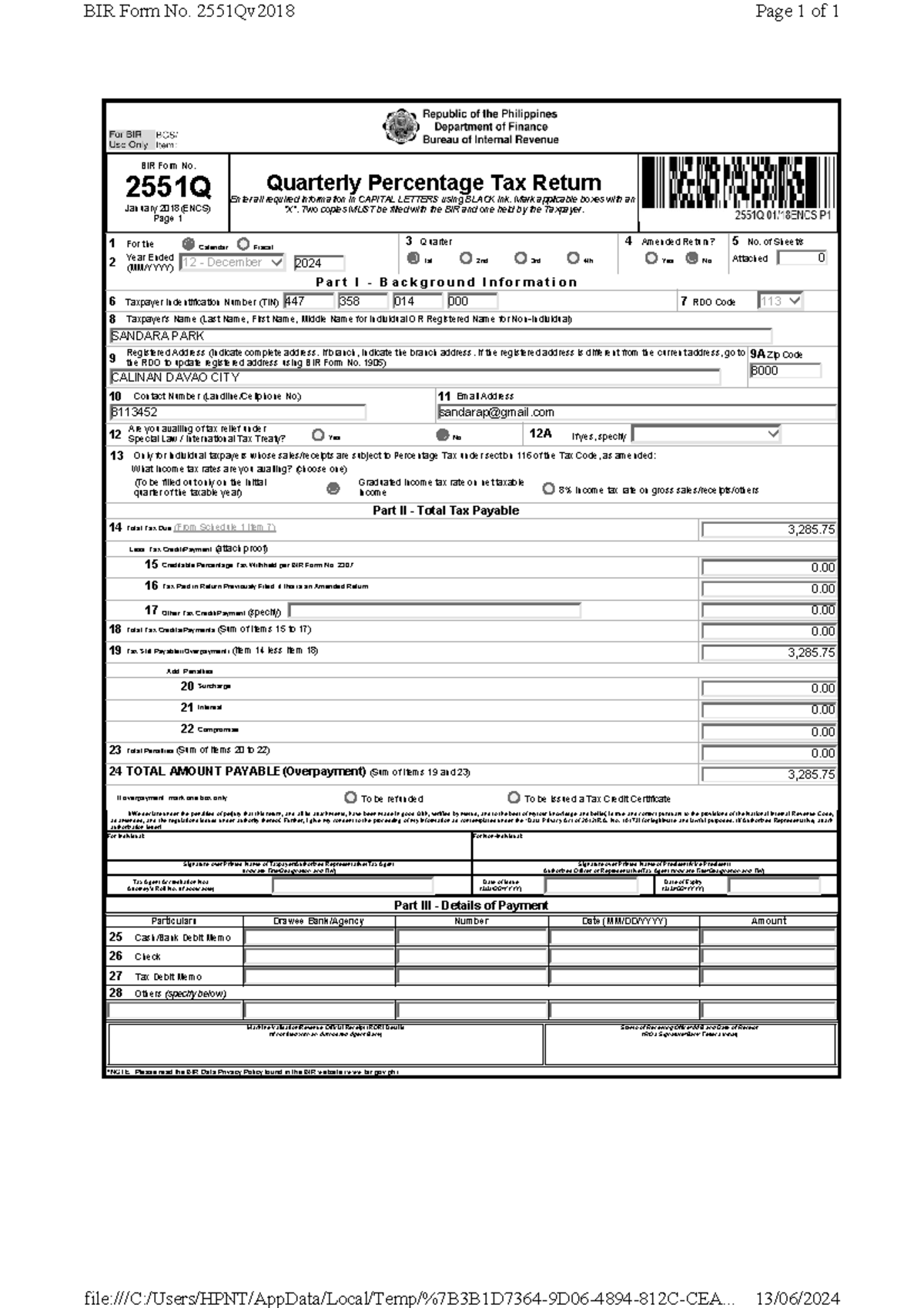 Ukay Q3 - i hope it helps - BIR Form No. 2551Q January 2018(ENCS) Page ...