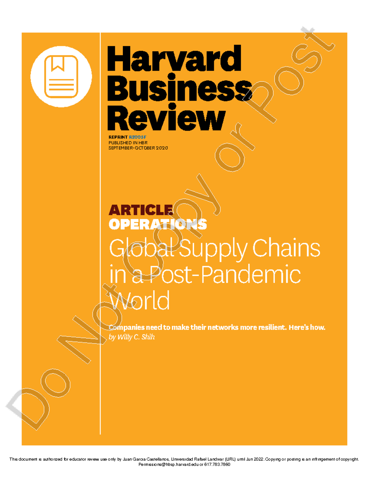 Global Supply Chains in a Post-Pandemic World - REPRINT R2005F ...