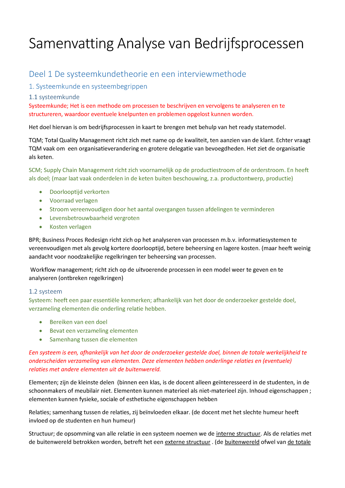 Samenvatting Analyse Van Bedrijfsprocessen Jan In 't Veld ...