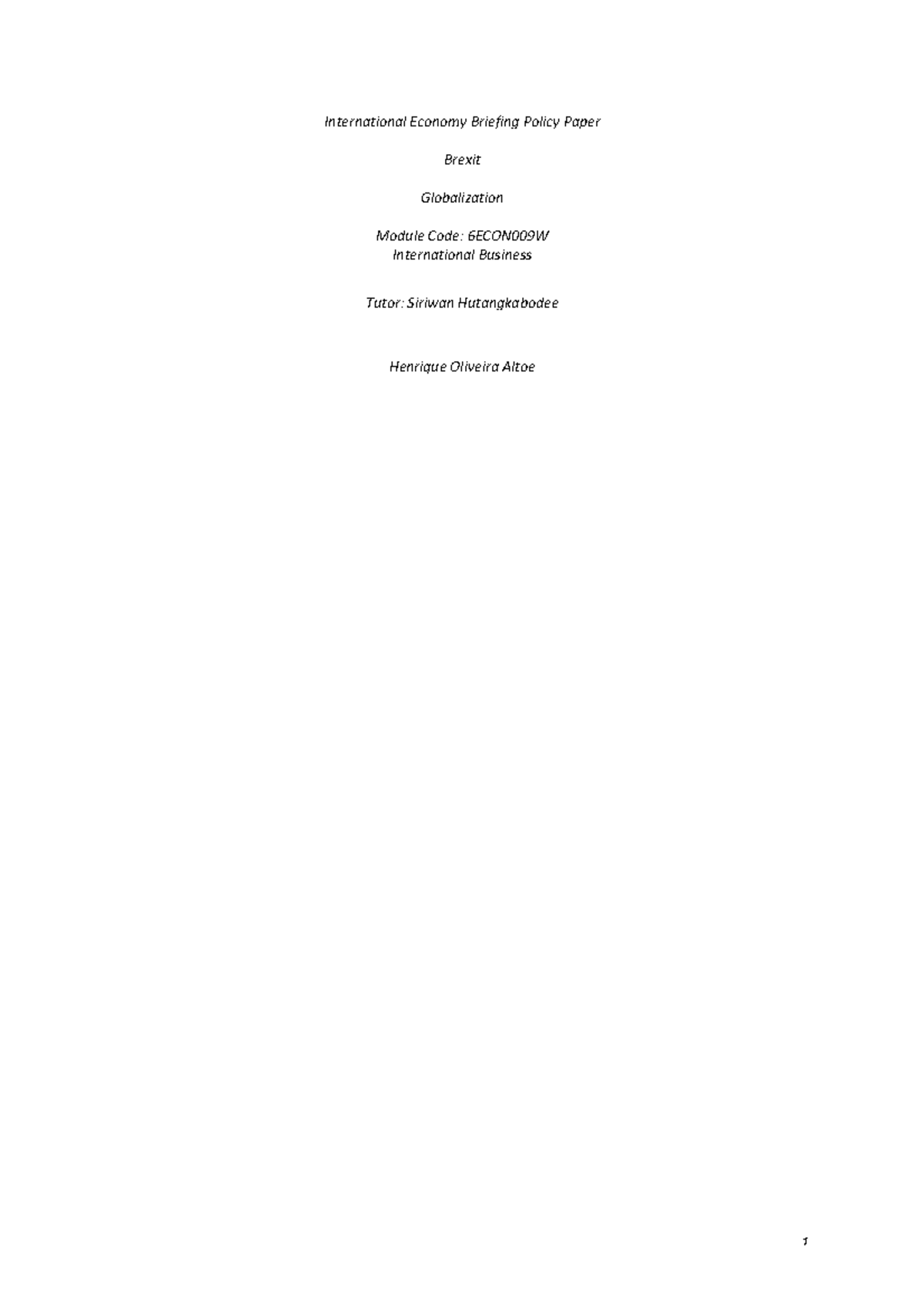 International Economy Briefing Policy Paper - International Economy ...