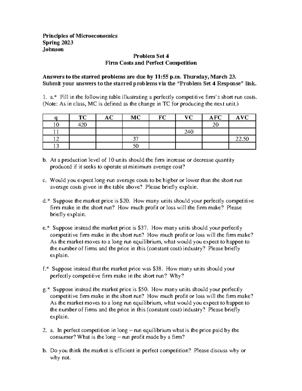 Problem Set 4 - Principles Of Microeconomics Spring 2023 Johnson ...