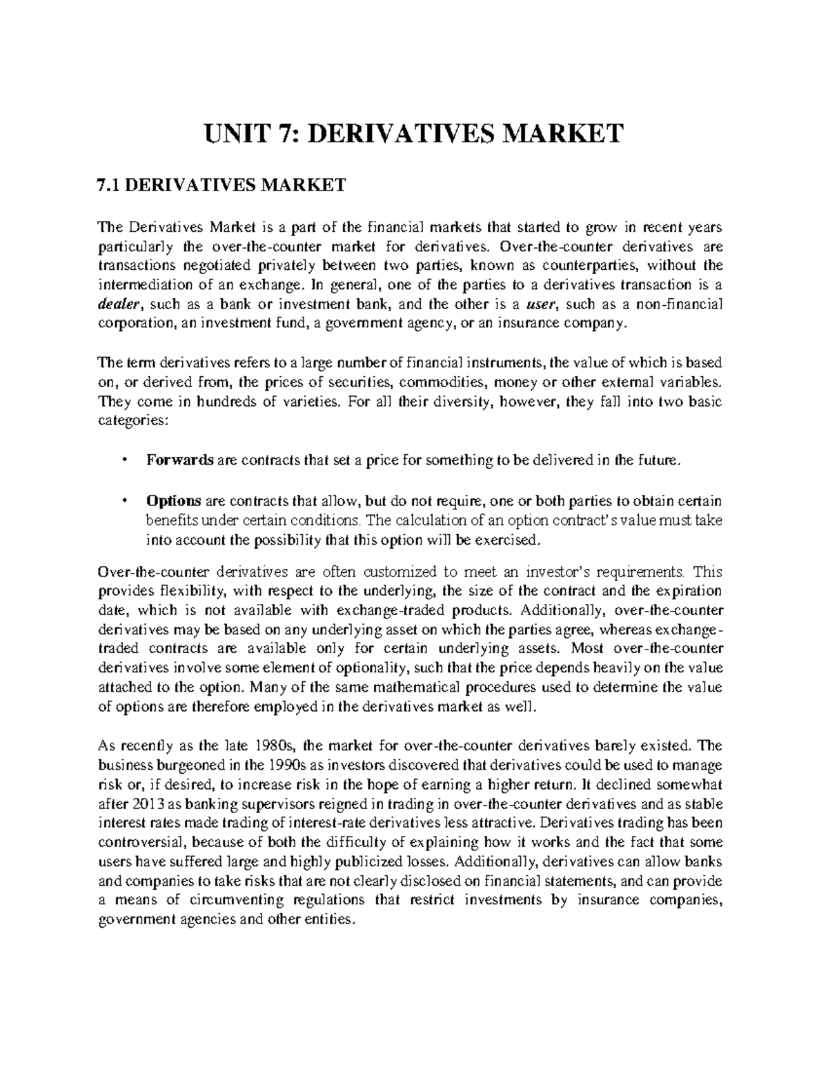 research paper on derivatives market