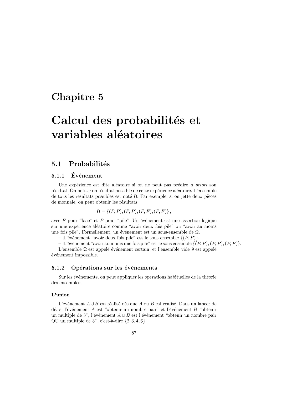 Statistique Descriptive 5 - Chapitre 5 Calcul Des Probabilit ́es Et ...