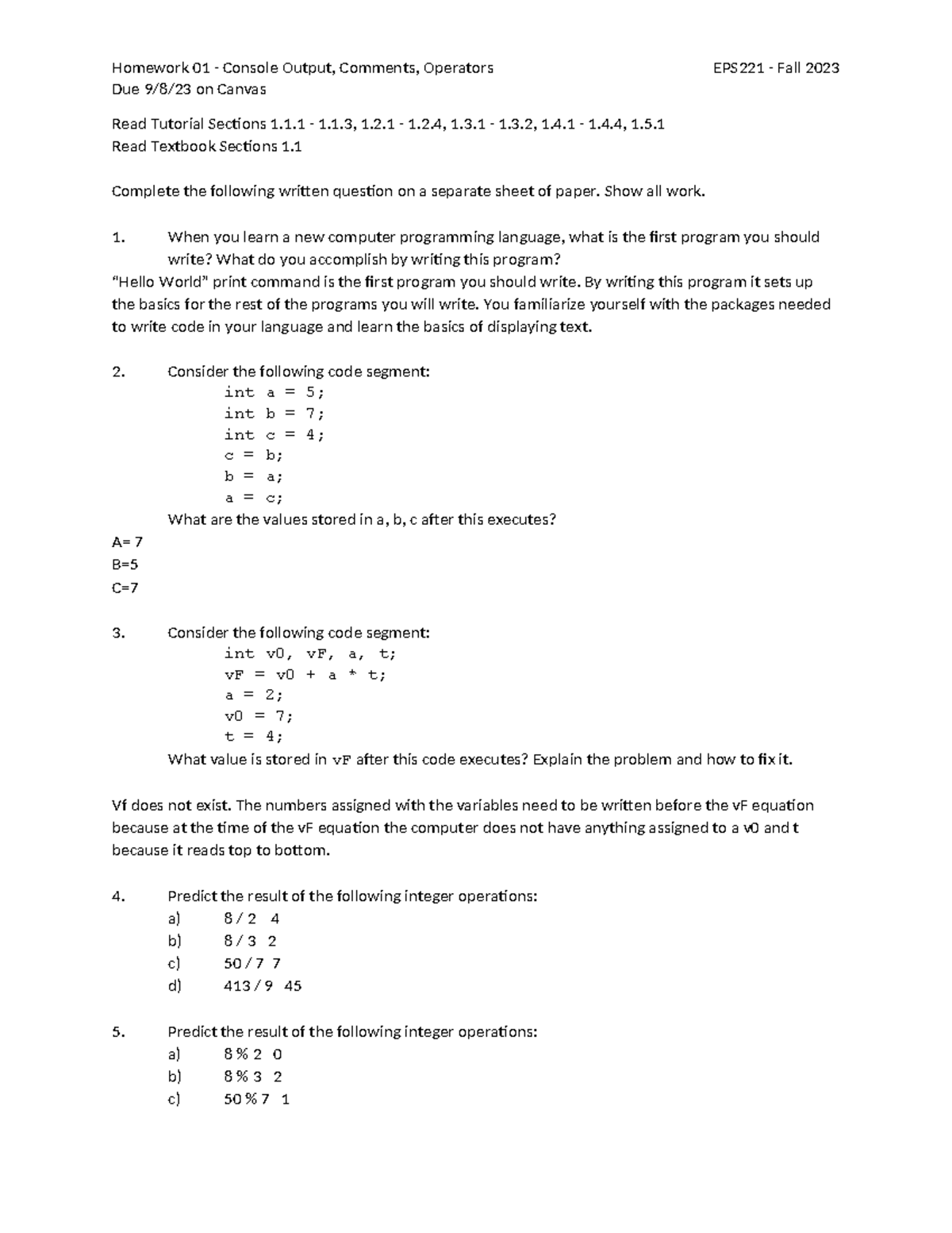 Homework 01 - Console Output, Comments, Operators - Homework 01 ...