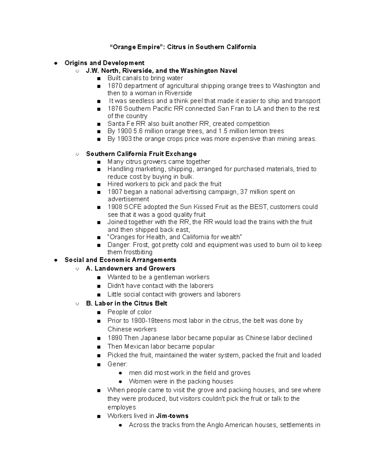 Notes 4 09 - HIST 347 Professor Strathman - Citrus in Southern ...