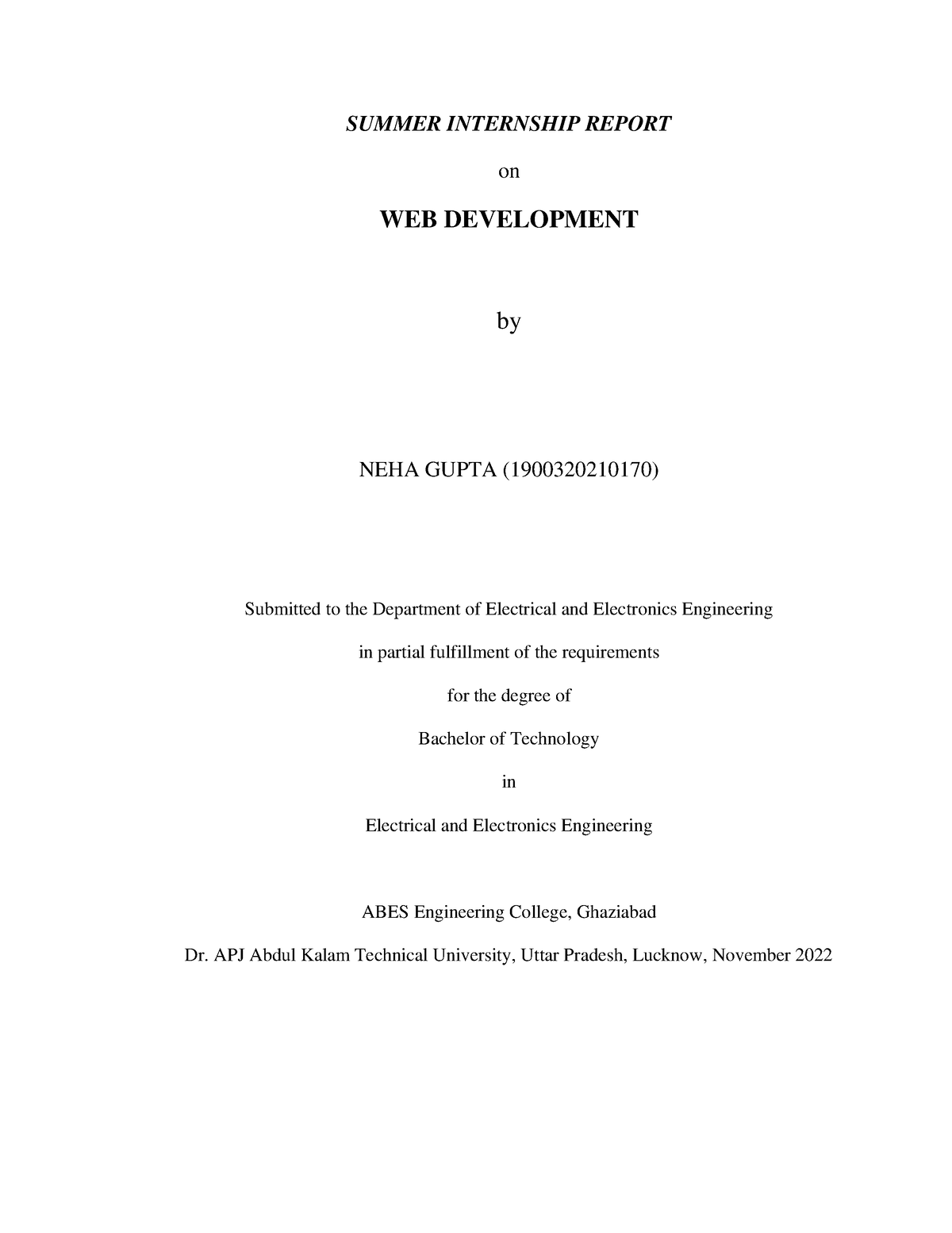 Web Development Report - SUMMER INTERNSHIP REPORT On WEB DEVELOPMENT By ...