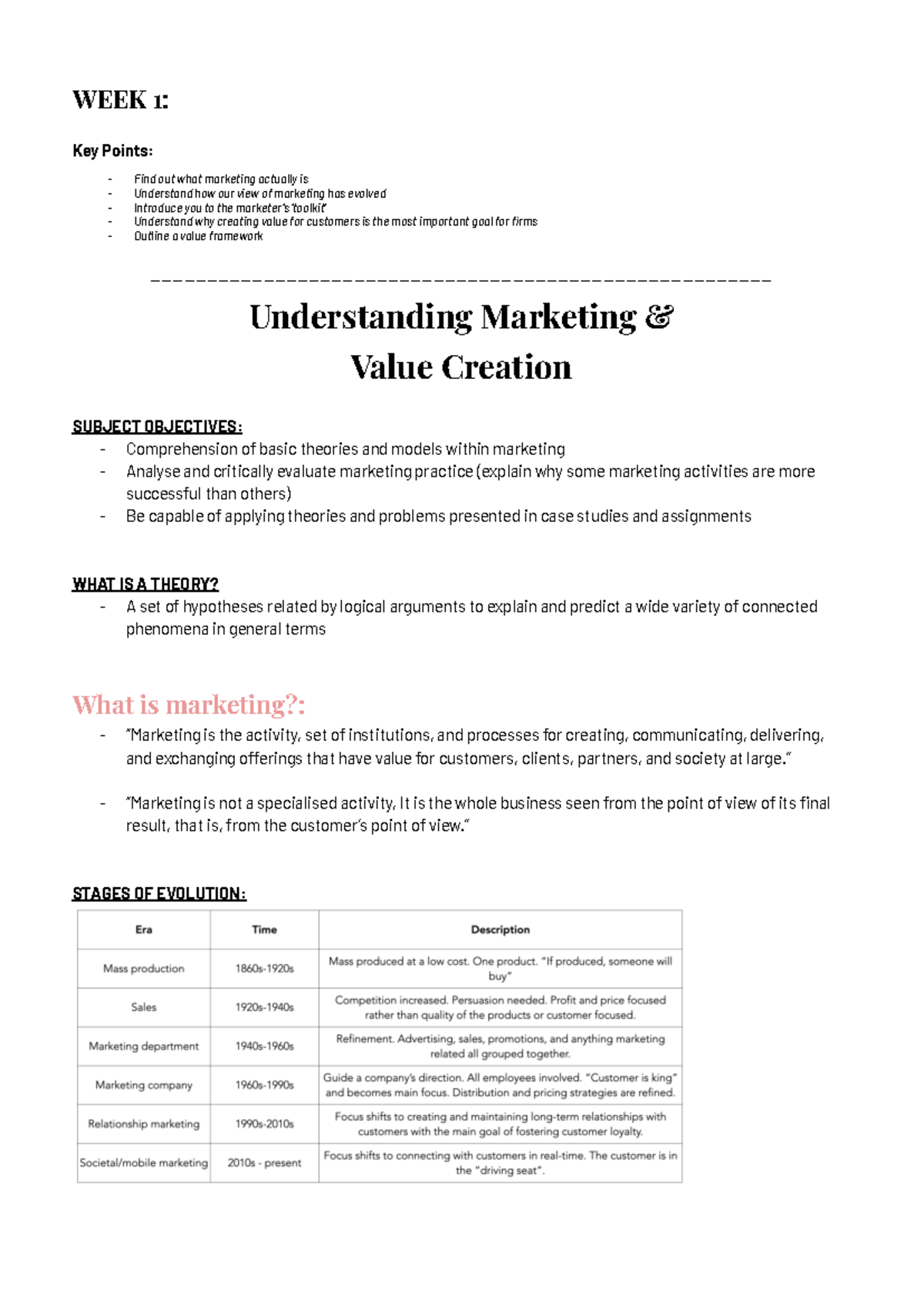 MKTG10001 - Principles of Marketing - WEEK 1 : Key Points: - Find out ...