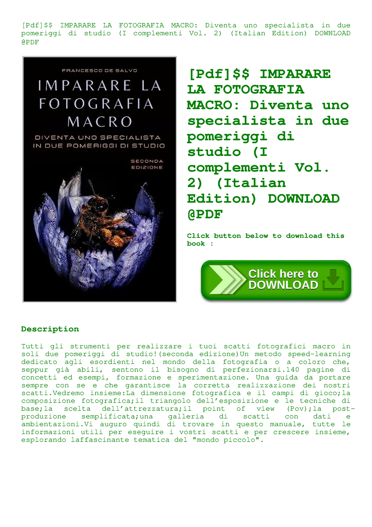 [Pdf]$$ IMPARARE LA FOTOGRAFIA MACRO Diventa Uno Specialista In Due ...