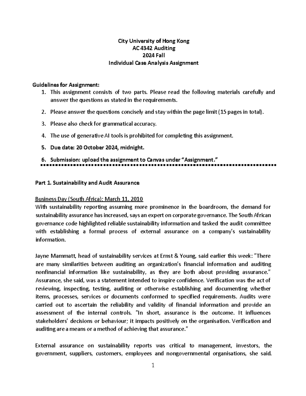 AC4342 Individual+Case+Assignment - City University of Hong Kong AC ...