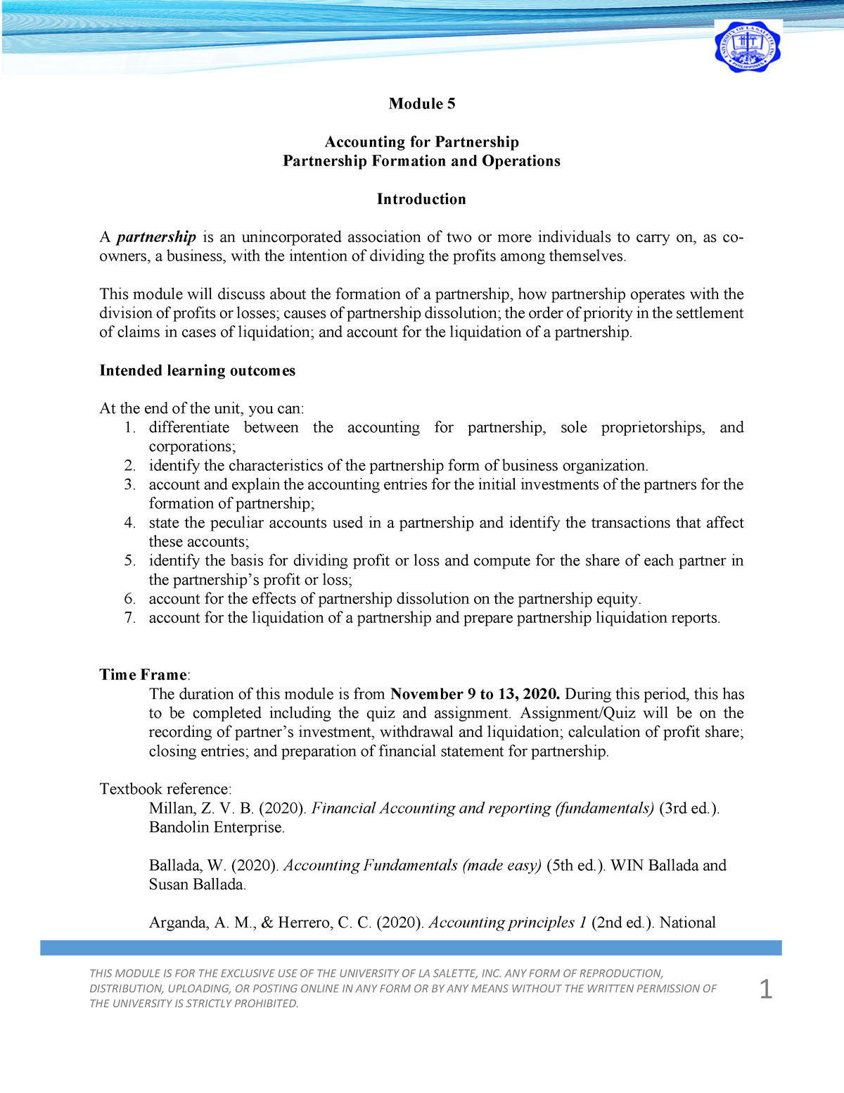 Module 5 Partnership Formation And Operation - THIS MODULE IS FOR THE ...