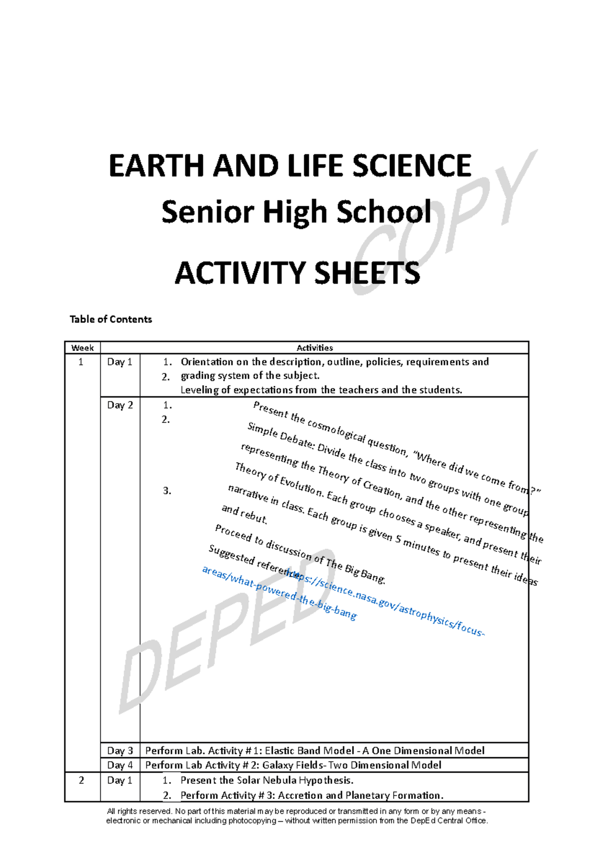 Earth and Life Science AS revised EARTH AND LIFE SCIENCE Senior High