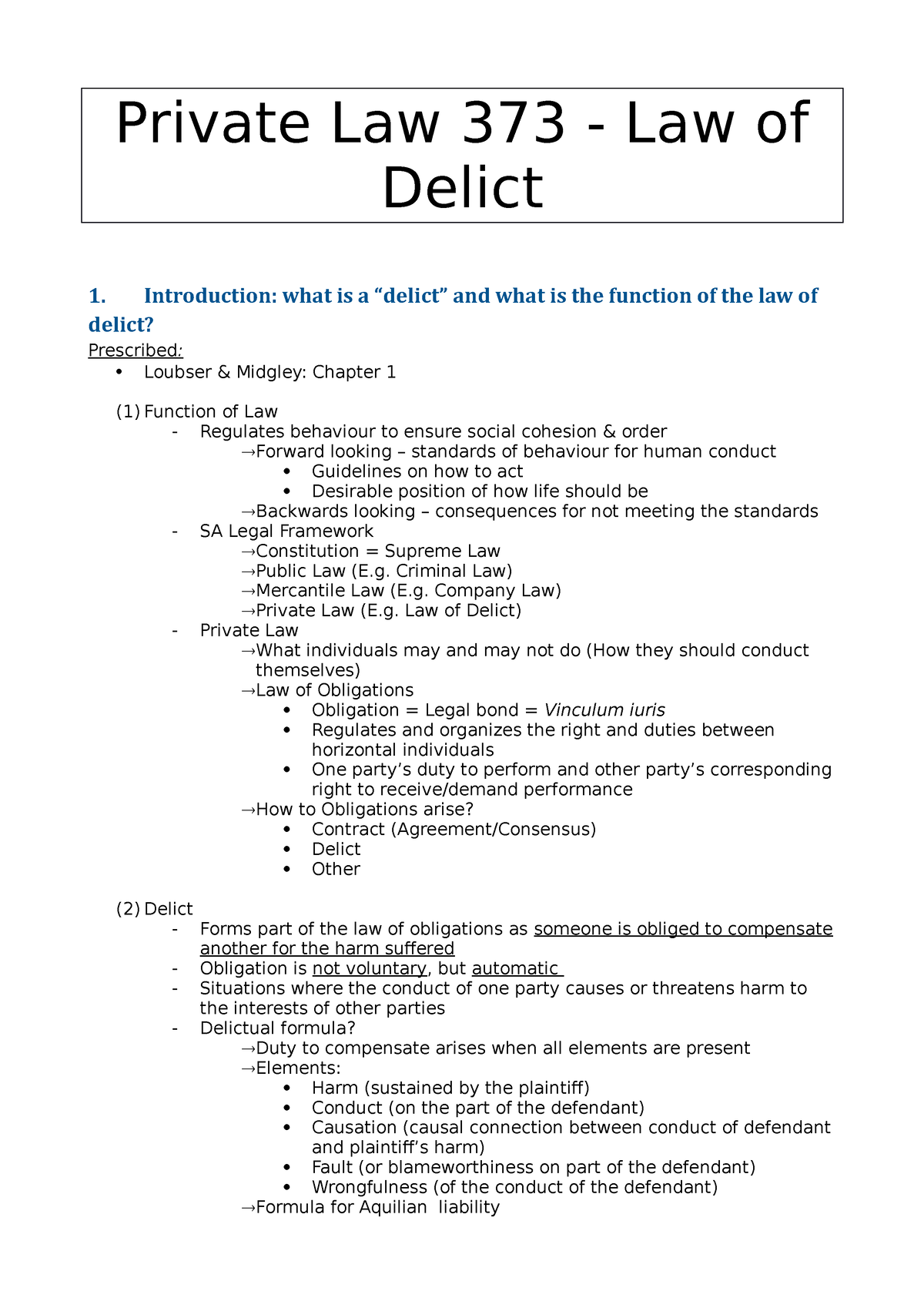 delict-class-notes-2014-topic-1-5-private-law-373-law-of-delict-1