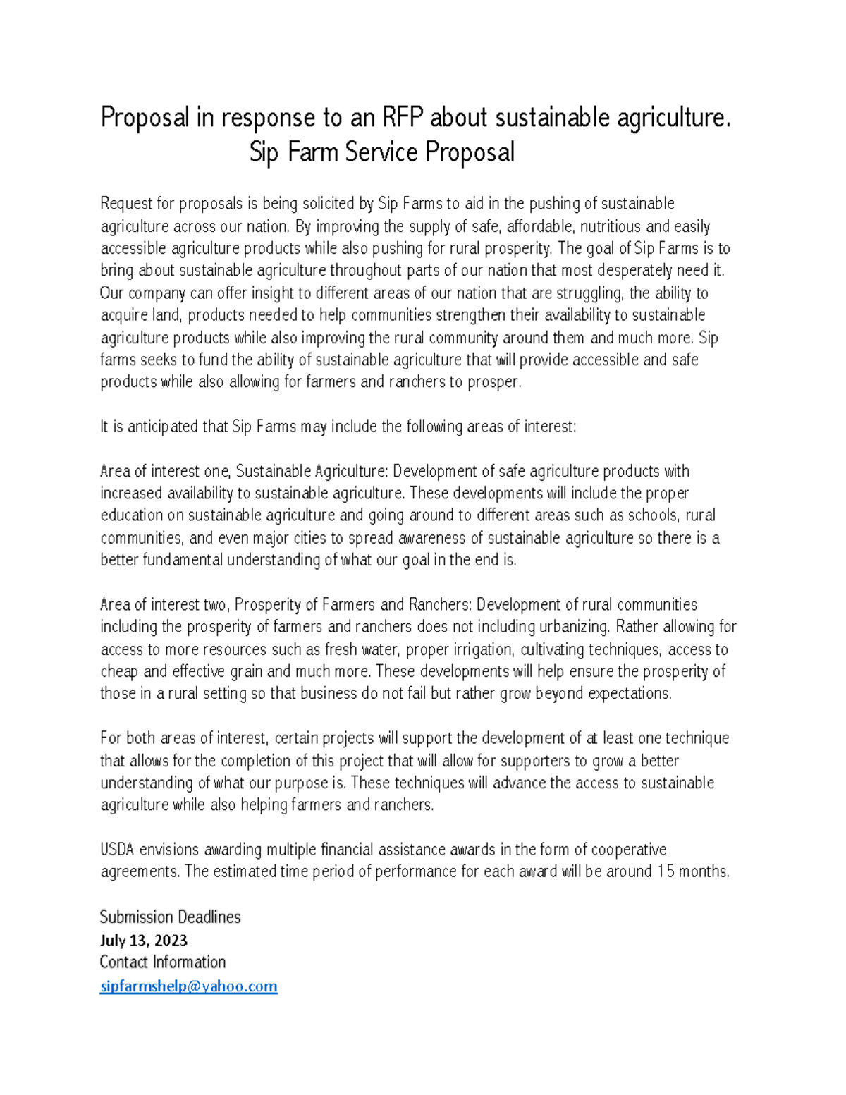 Proposal in response to an RFP about sustainable agriculture - Sip Farm ...