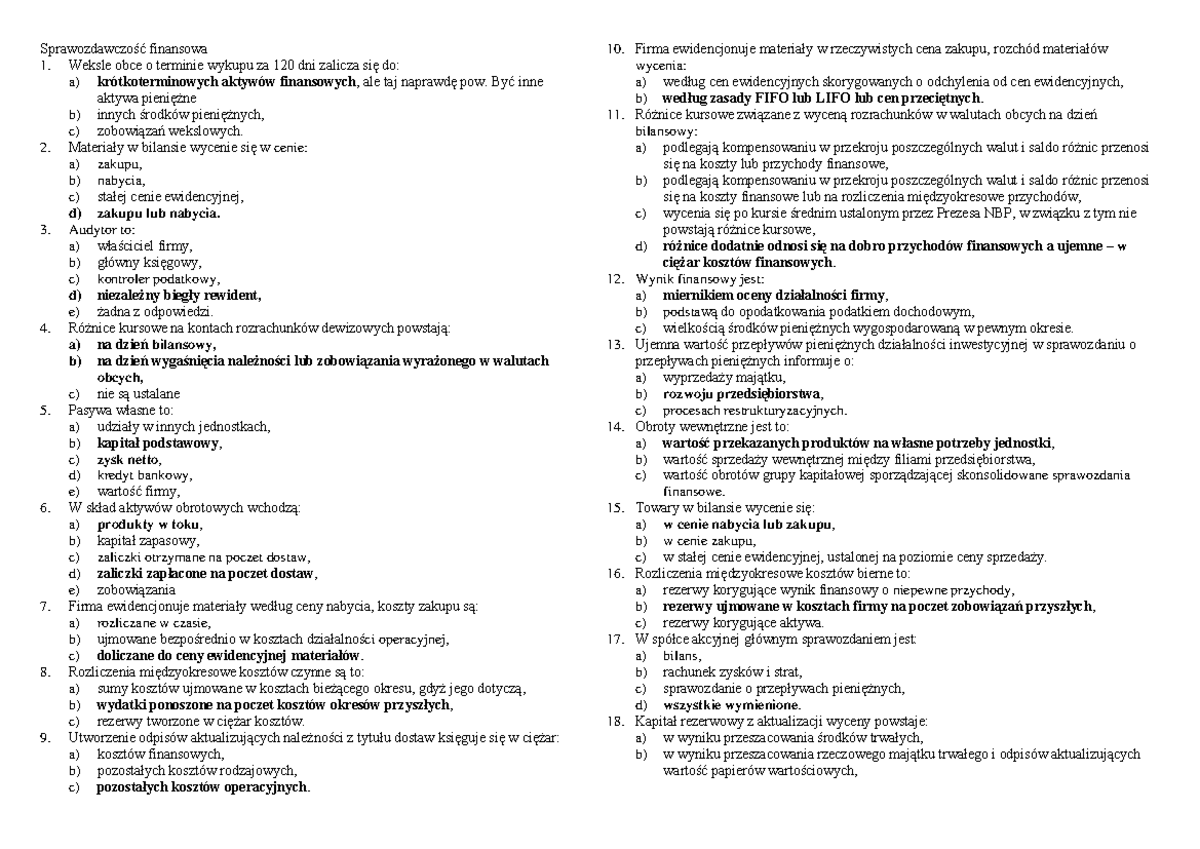 Podstawy Ekonomii Test Z Odpowiedziami Podstawy ekonomiczno prawne funkcjonowania przedsiębiorstwa - kolokwium