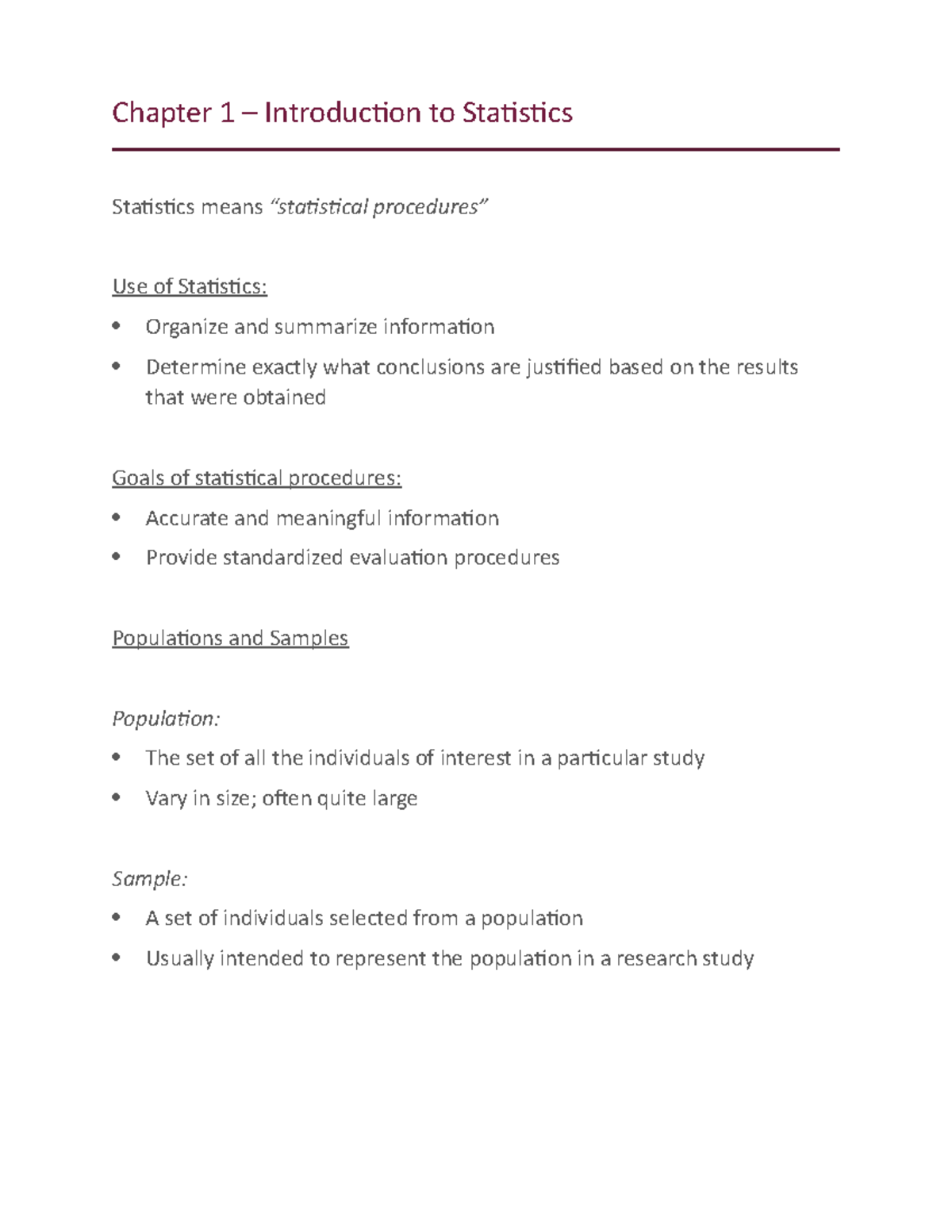 Chapter 1 - Intro To Statistics - Chapter 1 – Introduction To ...