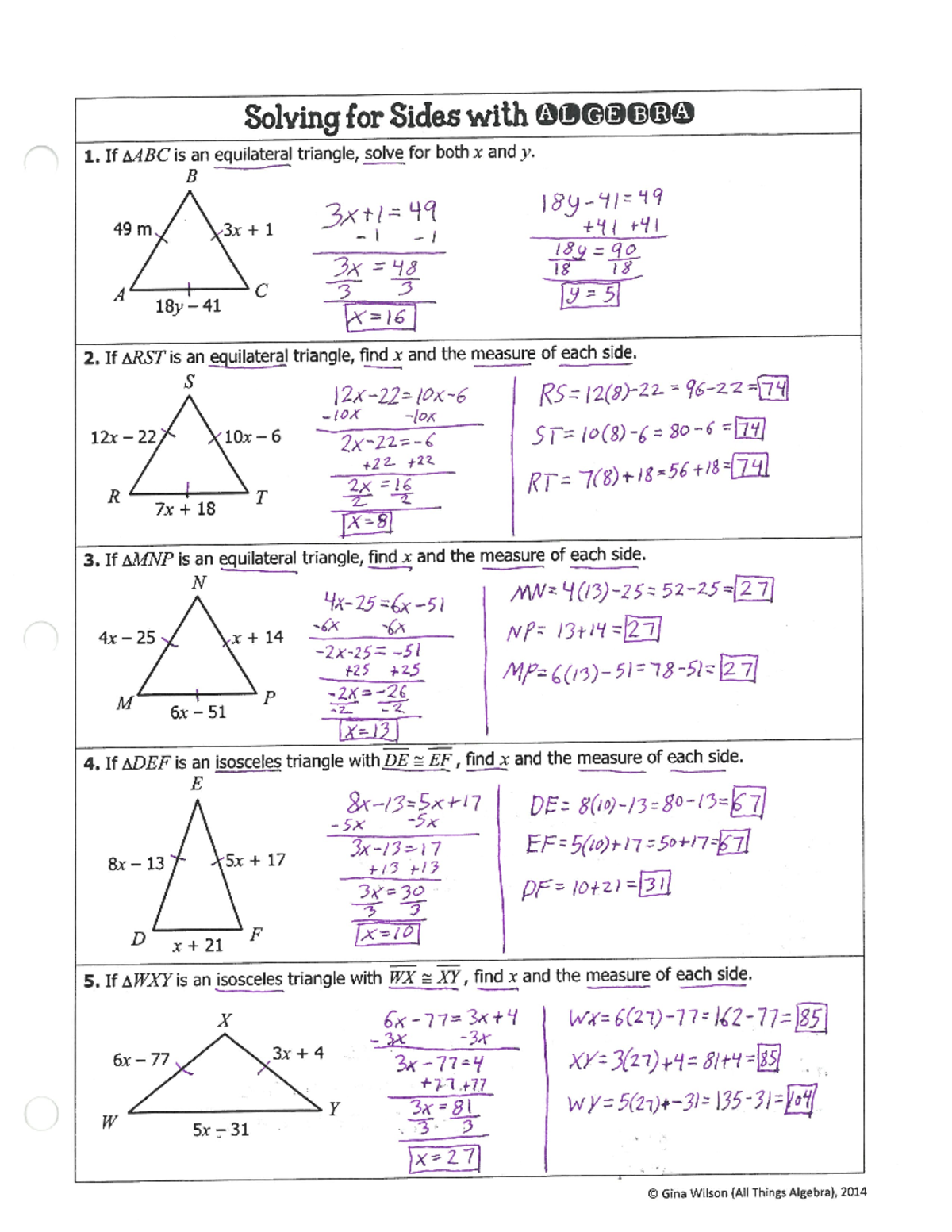 Solving for Sides with Algebra (Notes) - TLEP2100 - Studocu