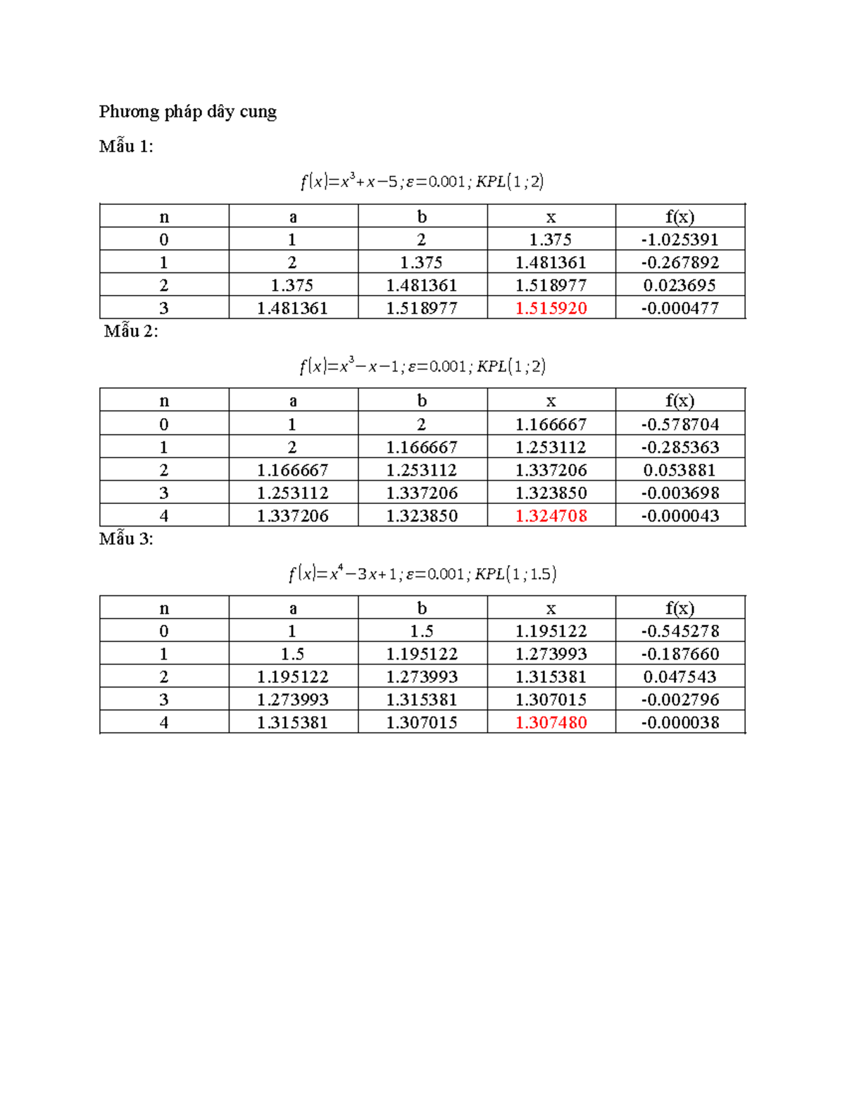 oooooooooooooooooooooo - Phương pháp dây cung Mẫu 1: f ( x ) =x 3 + x− ...
