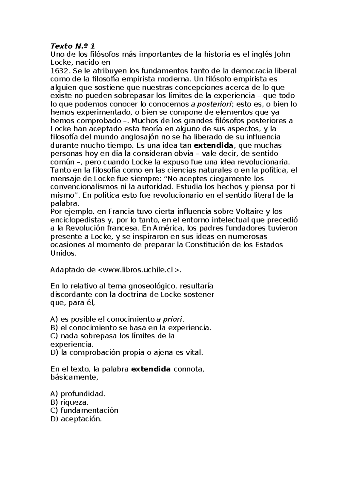 Textos - º 1 Uno de los filósofos más importantes de la historia es el ...