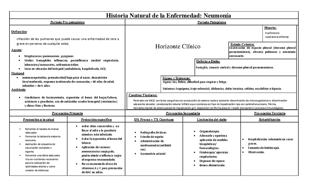 Neumonia historia natural de la enfermedad Historia Natural de la Enfermedad Neumonía