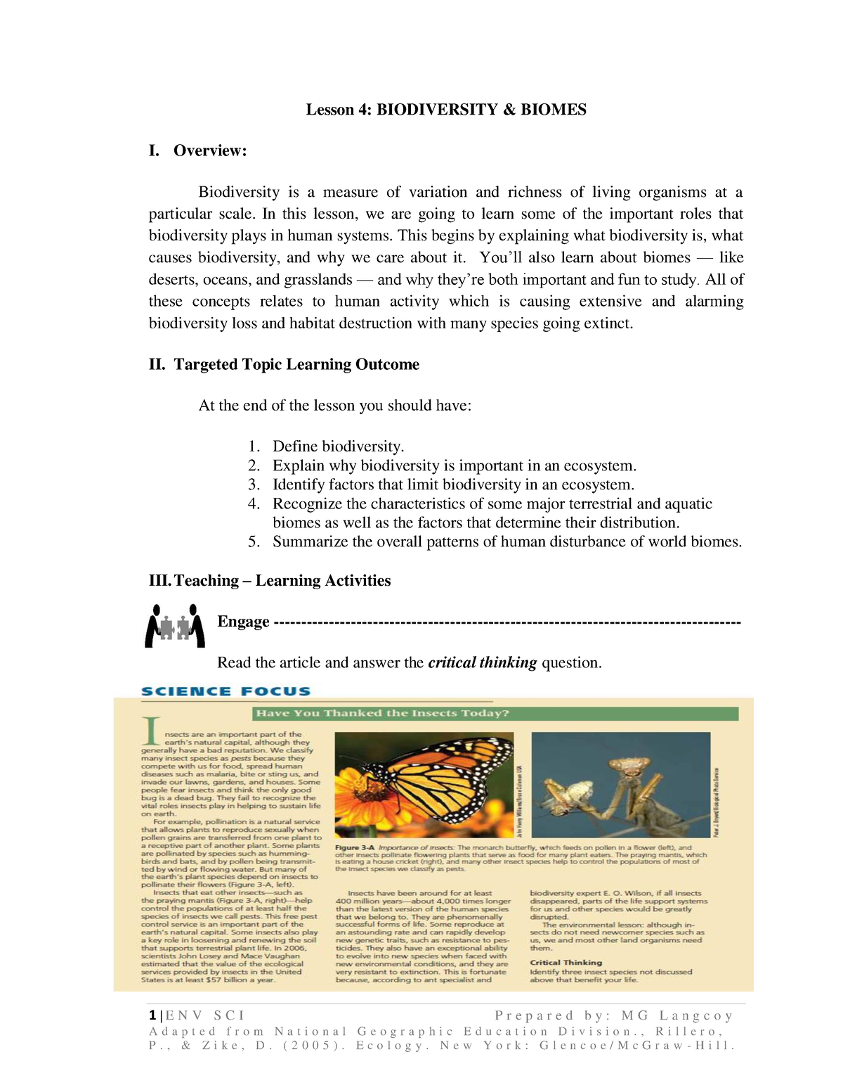 Module 1 ENV-SCI L4 Biodiversity Biomes - 1 | E N V S C I P R E P A R E ...