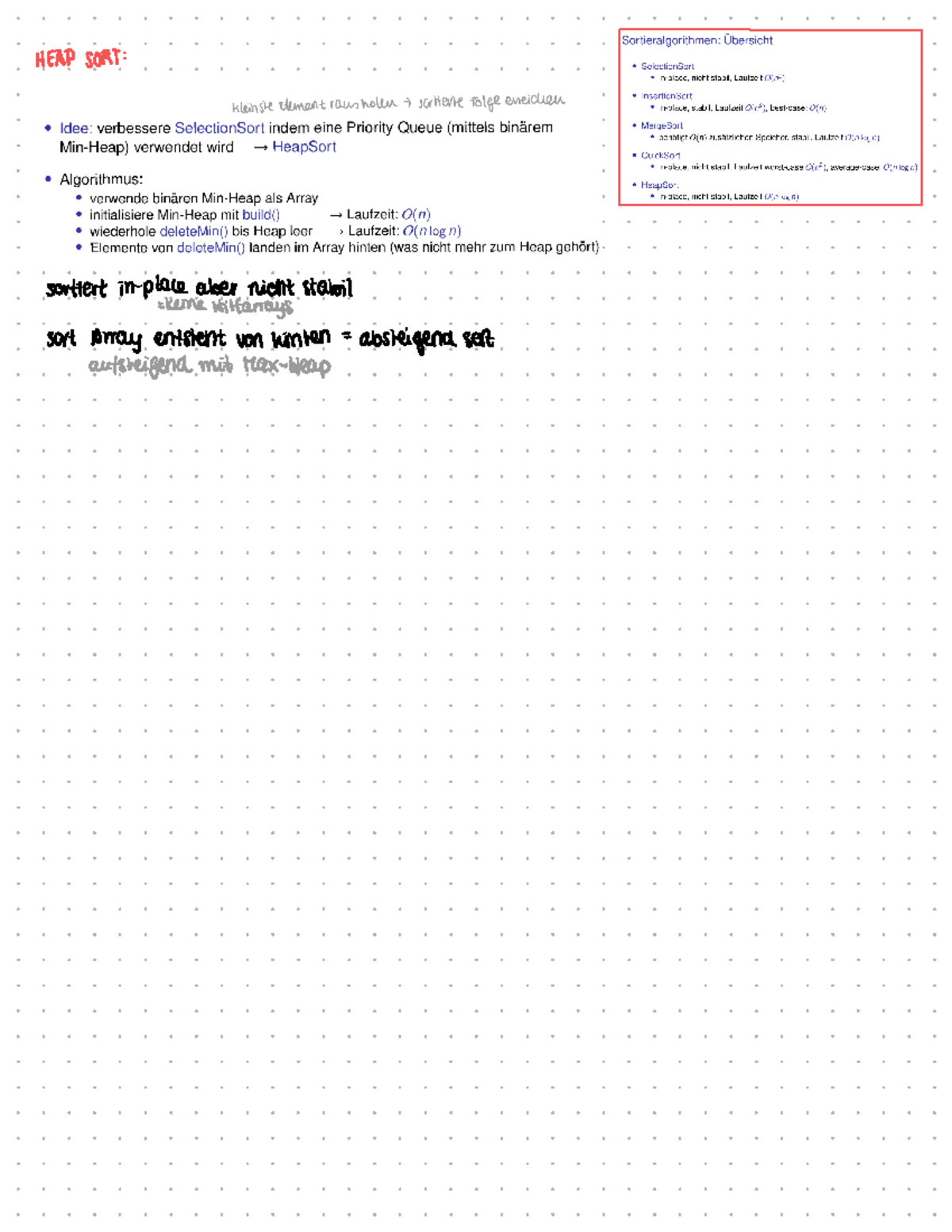 Binomial Hep, Binomial Baum, Heap Sort HEAP SORT sortiert in place